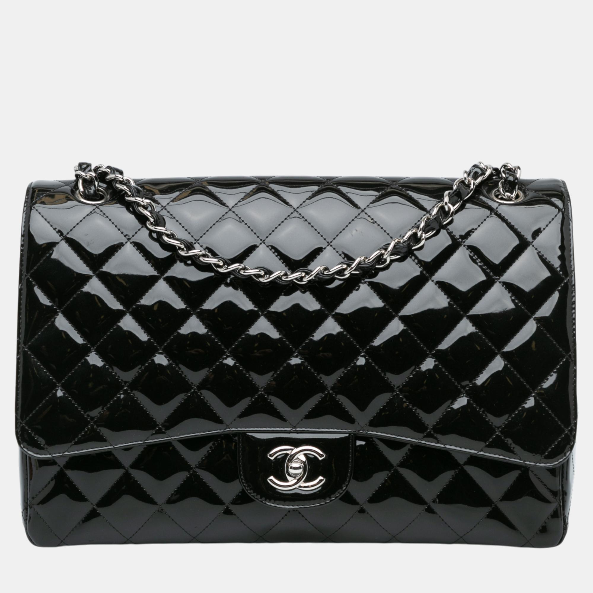 

Chanel Black Maxi Classic Patent Double Flap