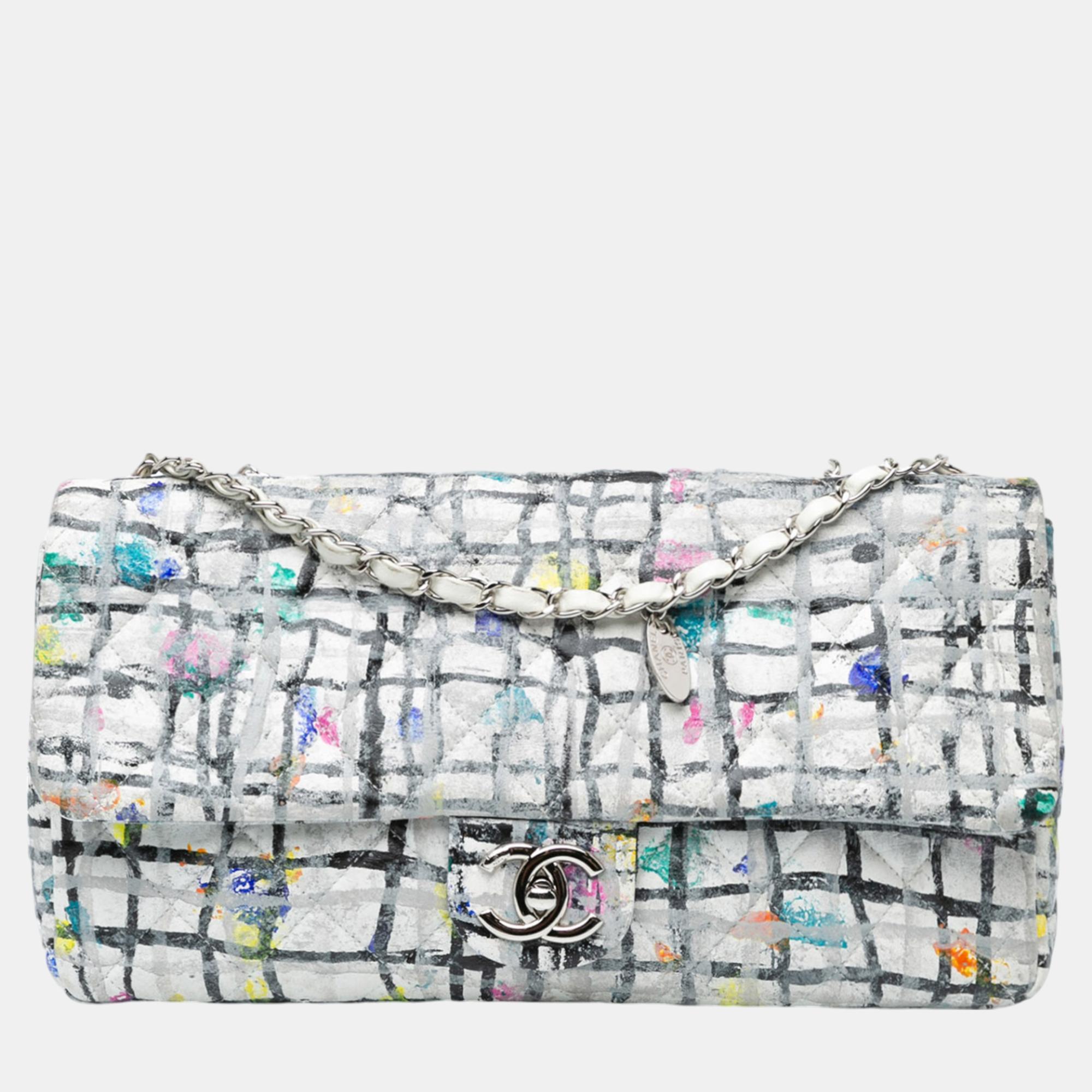 

Chanel White Medium Calfskin Hand Painted Graffiti Flap