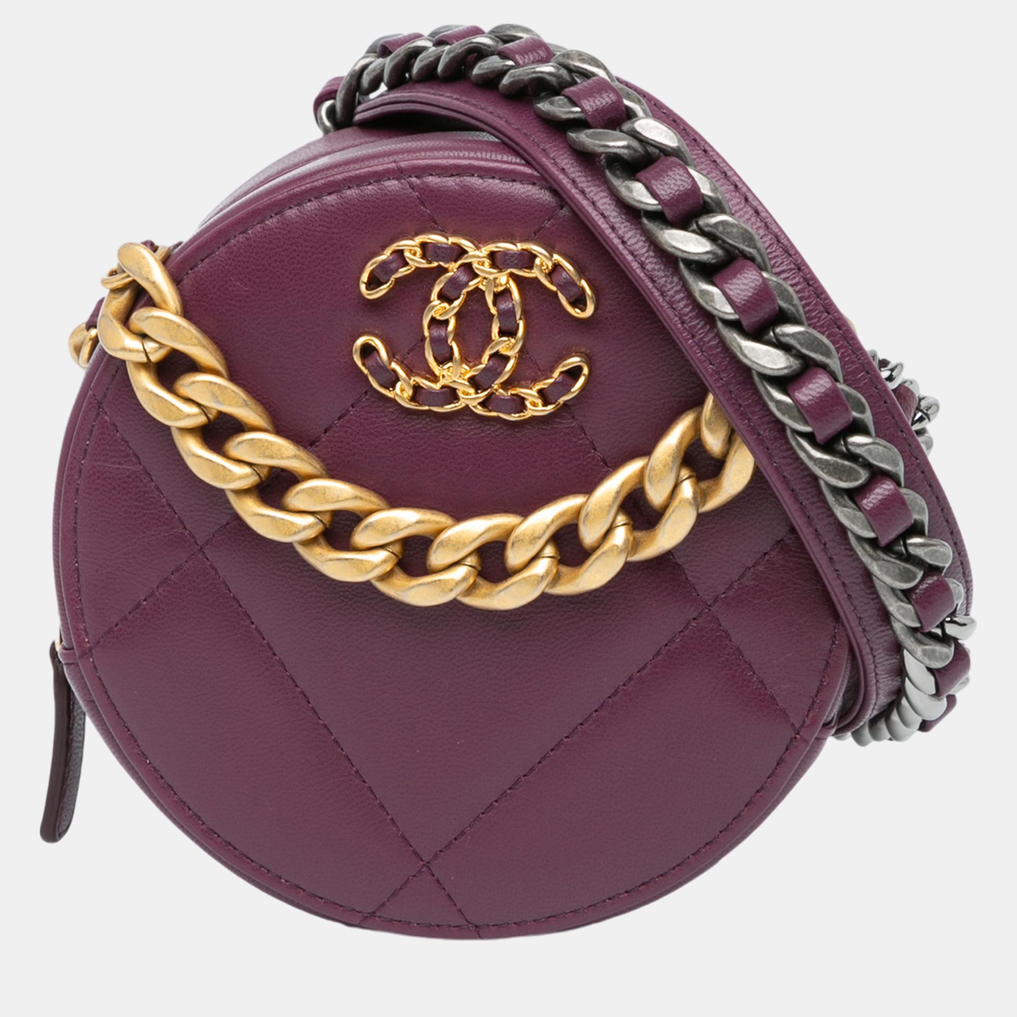 

Chanel Purple Lambskin 19 Round Clutch with Chain