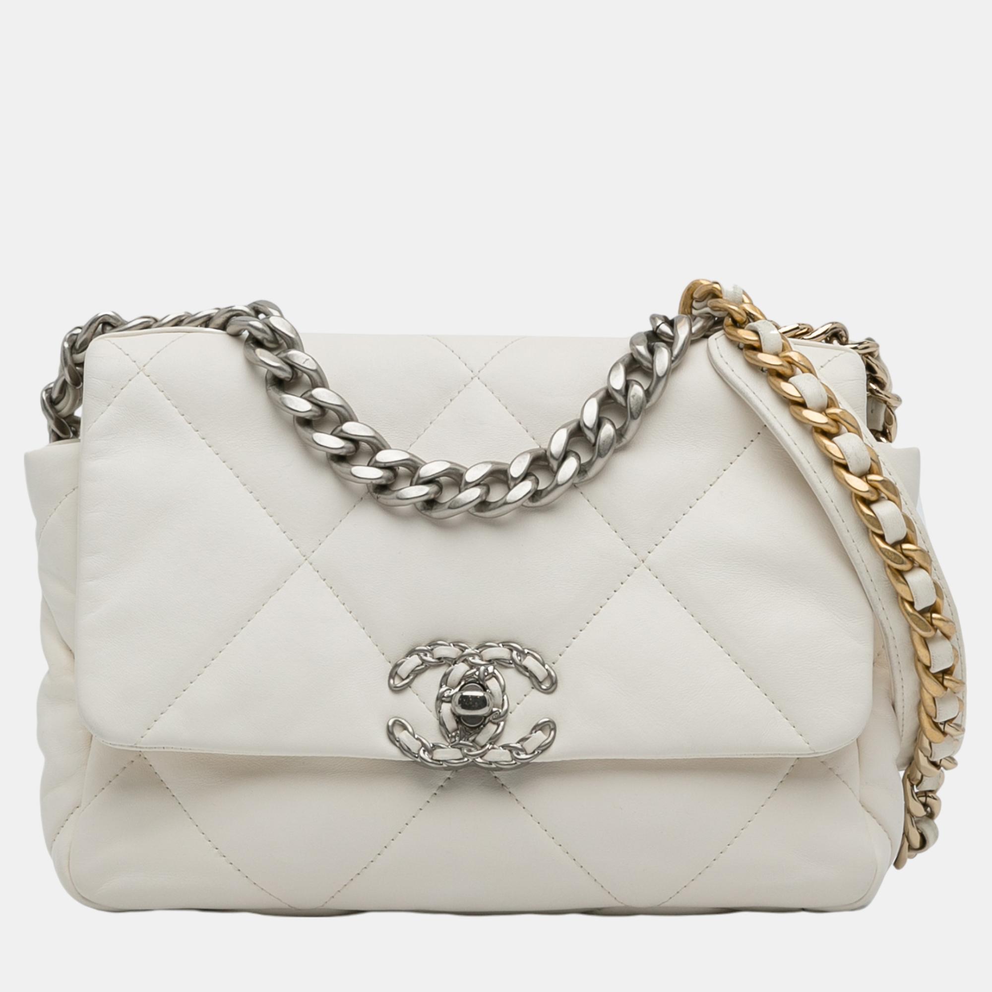 White Medium Lambskin 19 Flap