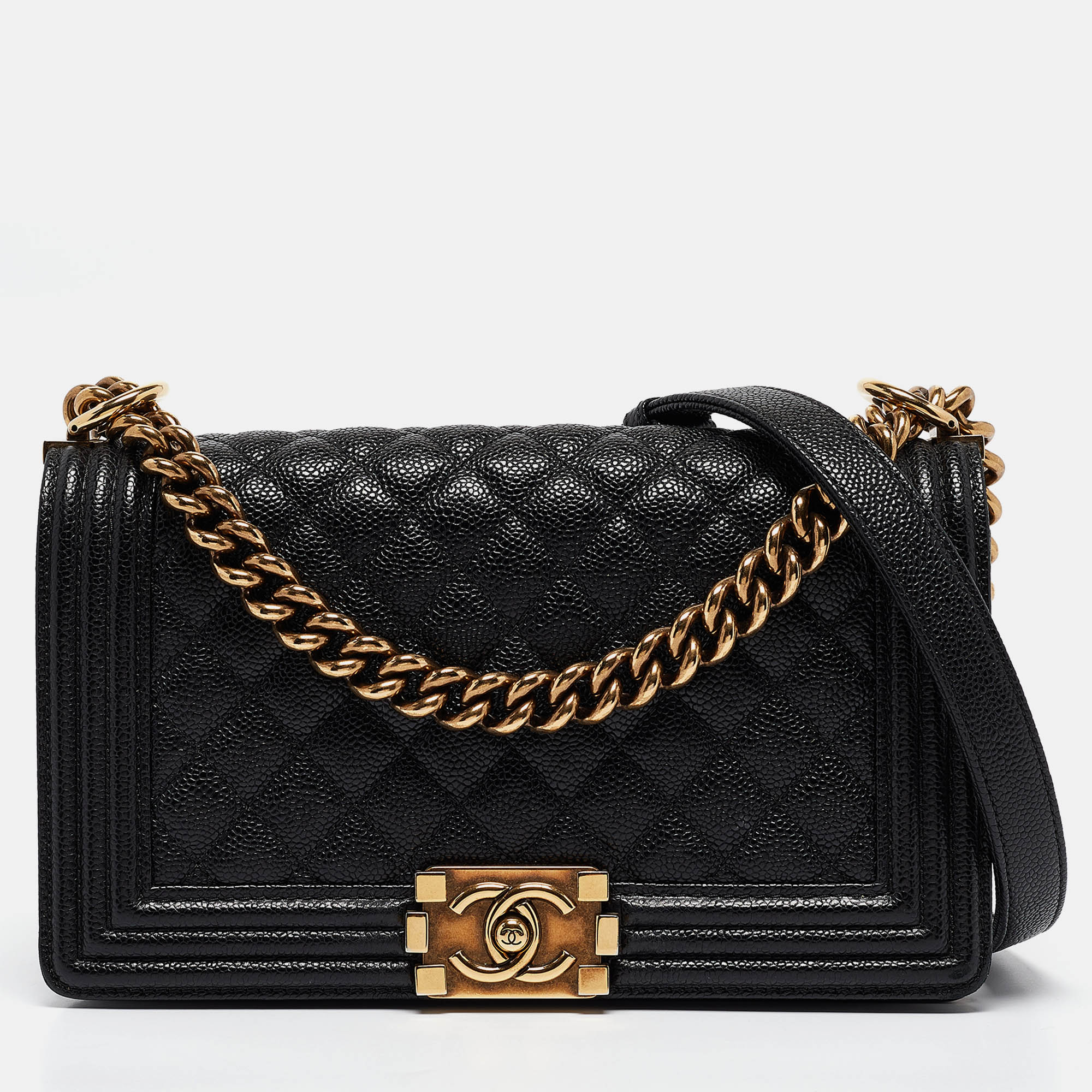 

Chanel Black Quilted Caviar Leather  Boy Flap Bag