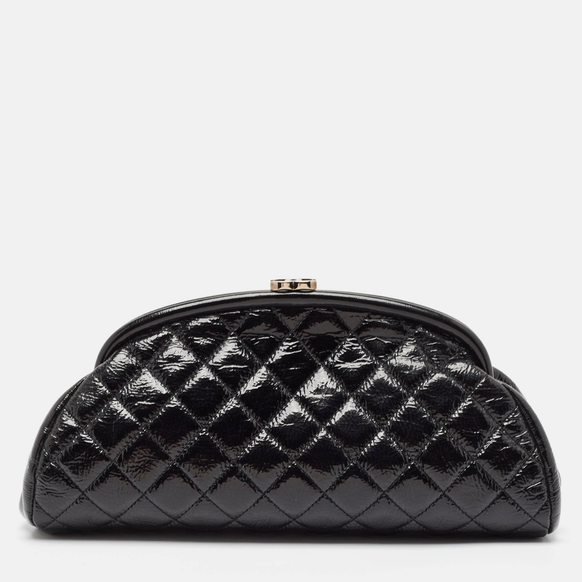 

Chanel Black Quilted Patent Leather Kiss Lock Clutch