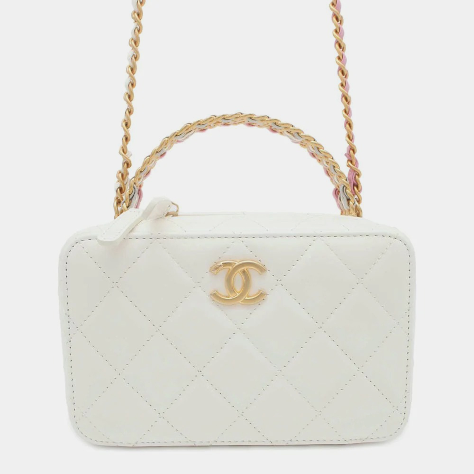 

Chanel White Calf Leather Matelasse Chain Vanity bag