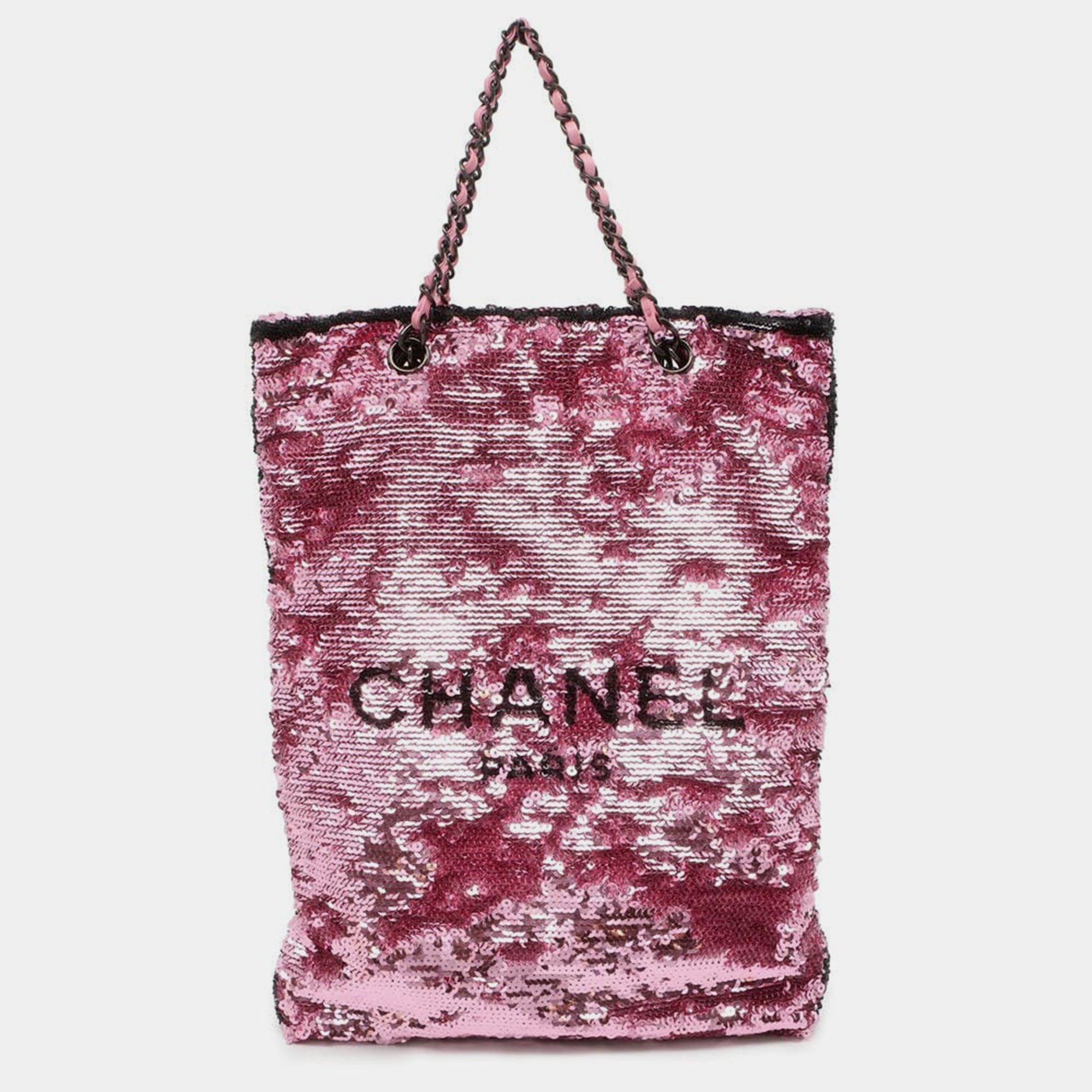 

Chanel Pink/Black Sequins Leather Shopping Tote Bag