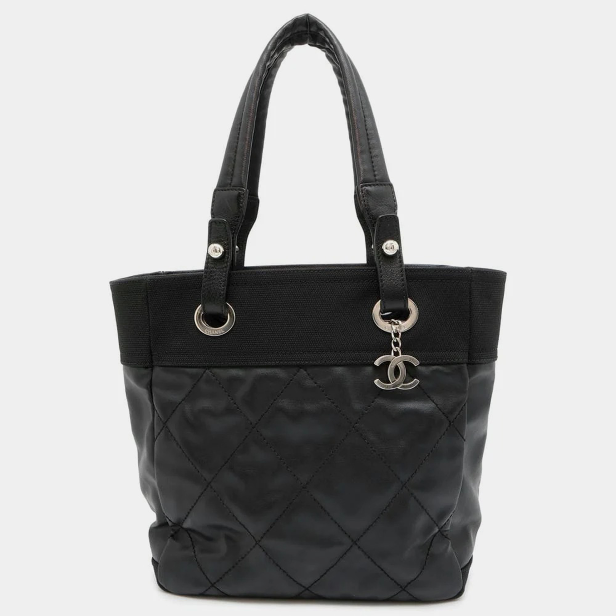 

Chanel Black PVC Coated Canvas Leather Paris-Biarritz Tote Size PM