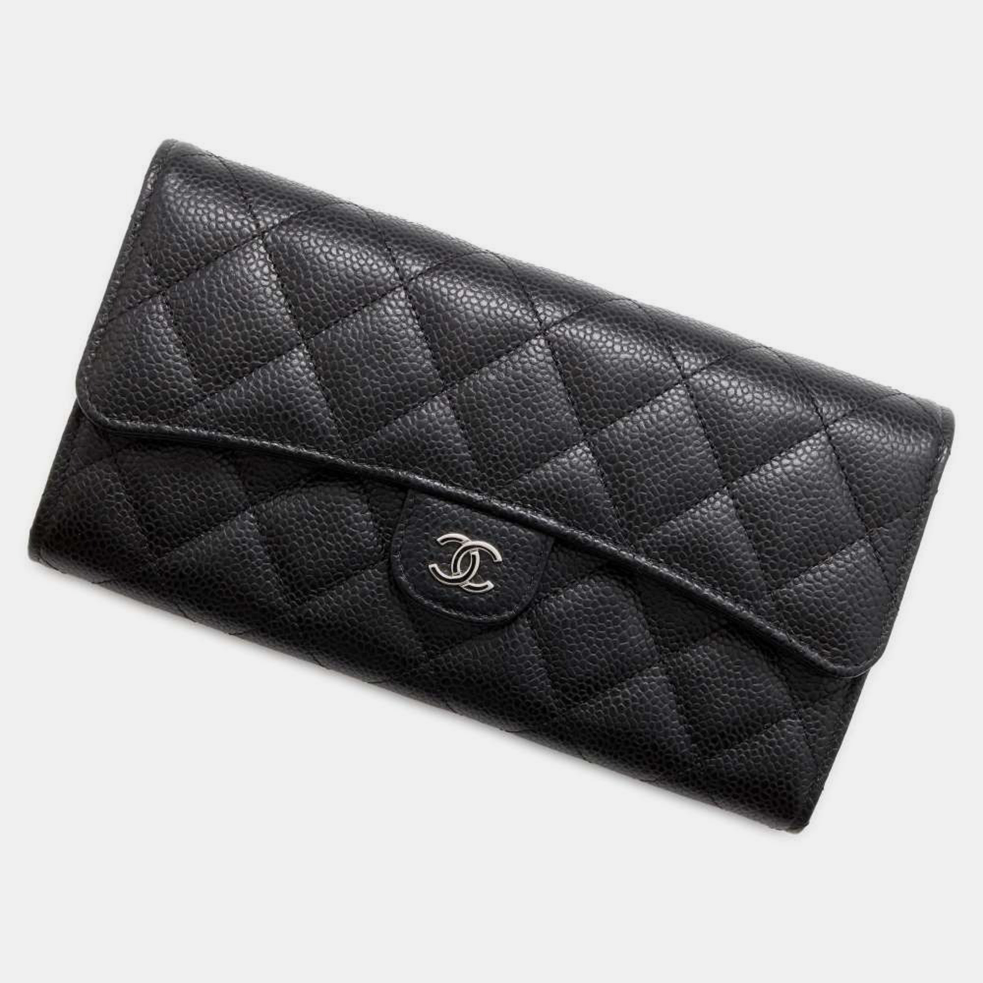 

Chanel Black Caviar Leather Classic long flap wallet