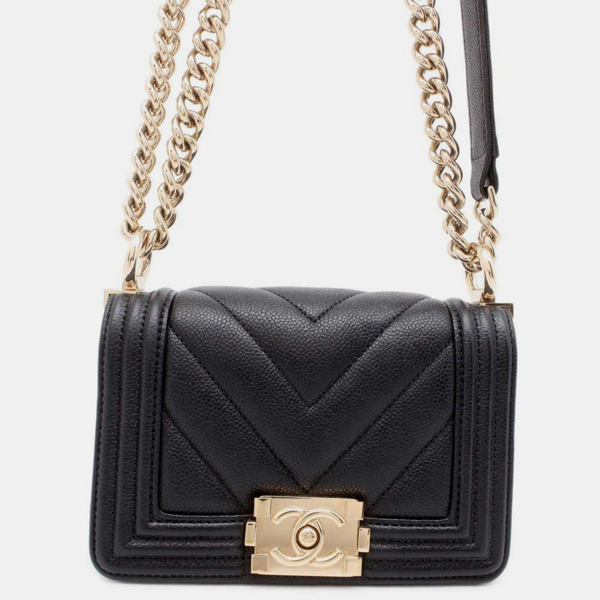 

Chanel Black Caviar Leather Boy Chanel Chain Shoulder Bag Size Mini