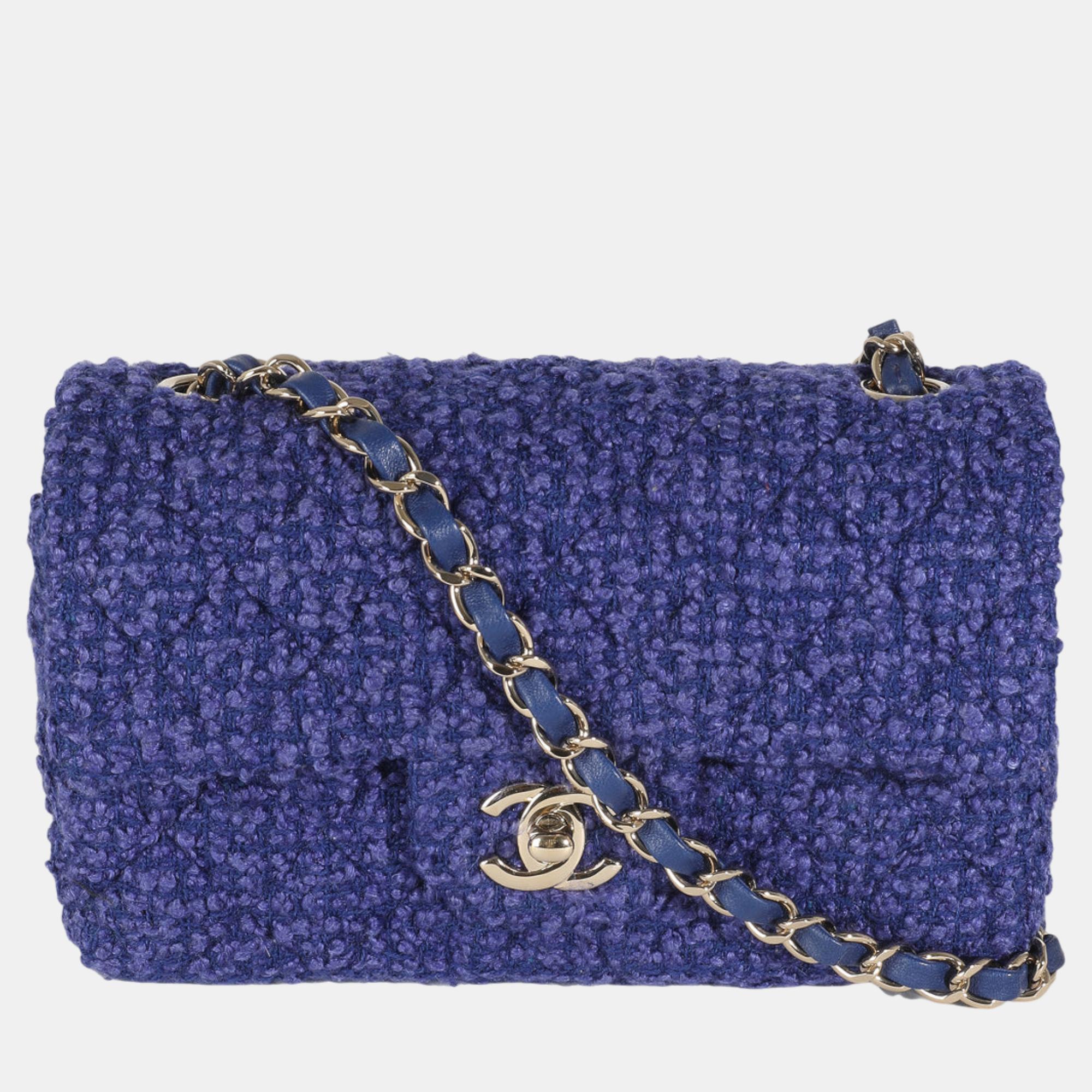 

Chanel Purple Navy Tweed Mini Rectangular Flap Bag, Blue