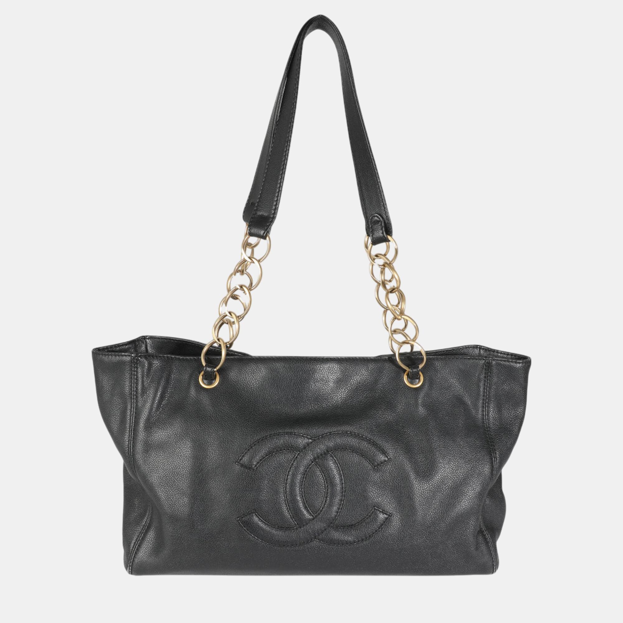 

Chanel Black Caviar CC Ring Chain Shoulder Tote bag