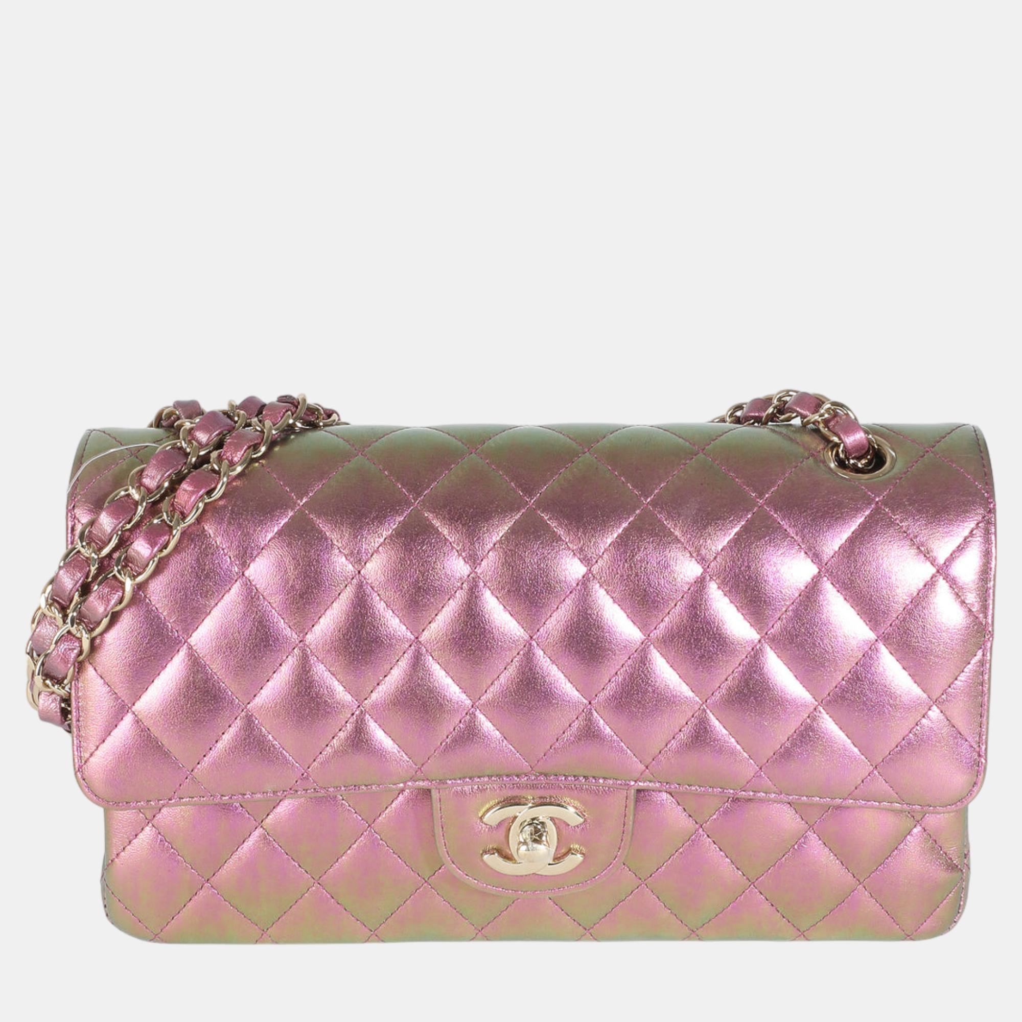 

Chanel Metallic Quilted Iridescent Lambskin Medium Classic Double Flap Bag, Purple