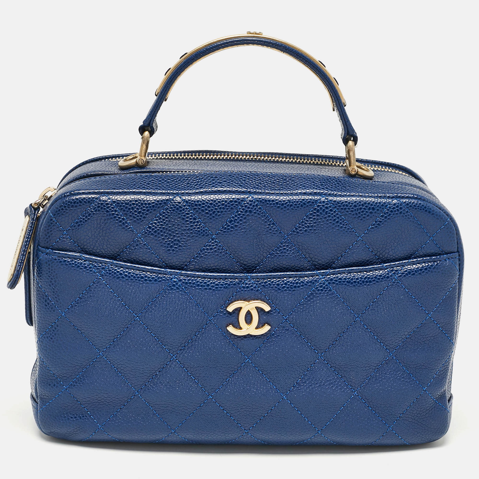 

Chanel Blue Caviar Leather Carry Around Bowling Bag