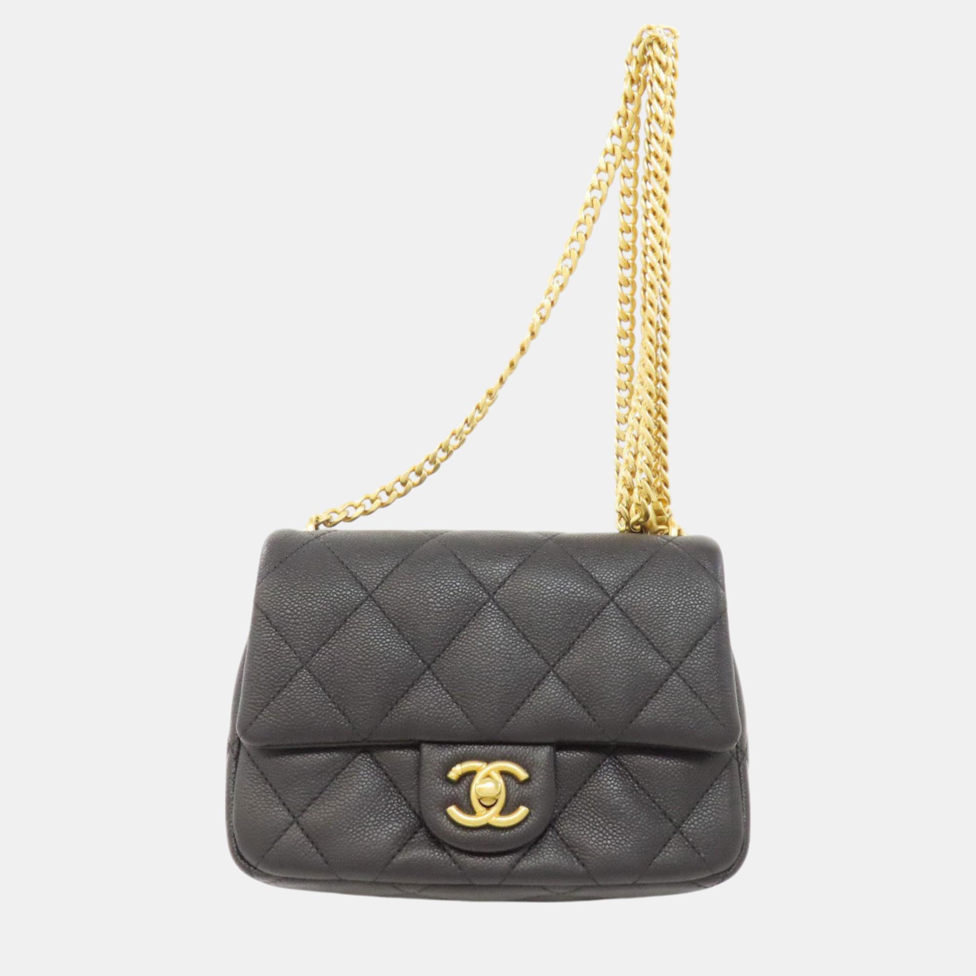 

Chanel Caviar Skin Chain Shoulder Coco Mark Bag, Black