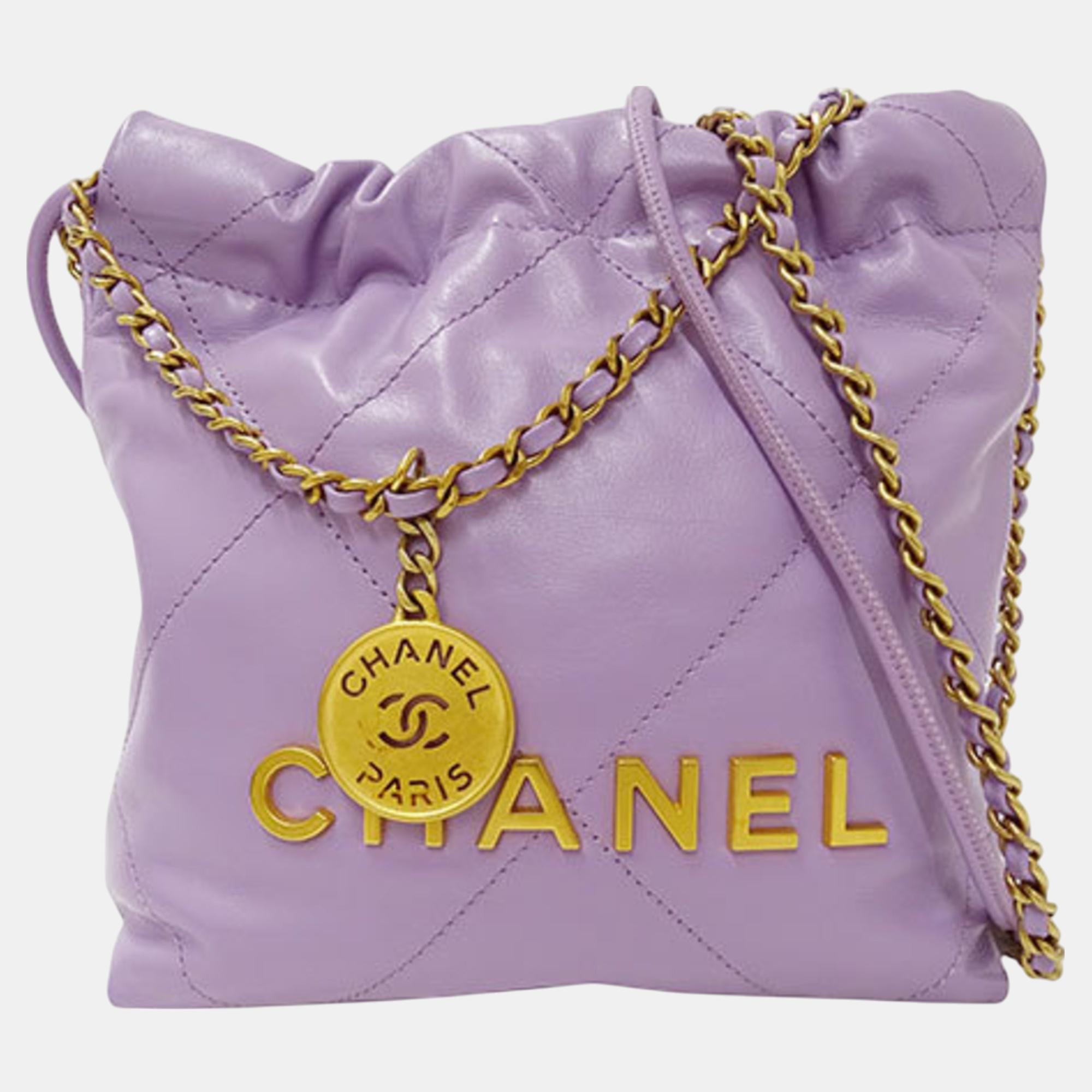 Chanel Purple Leather Chanel 22 Handbag