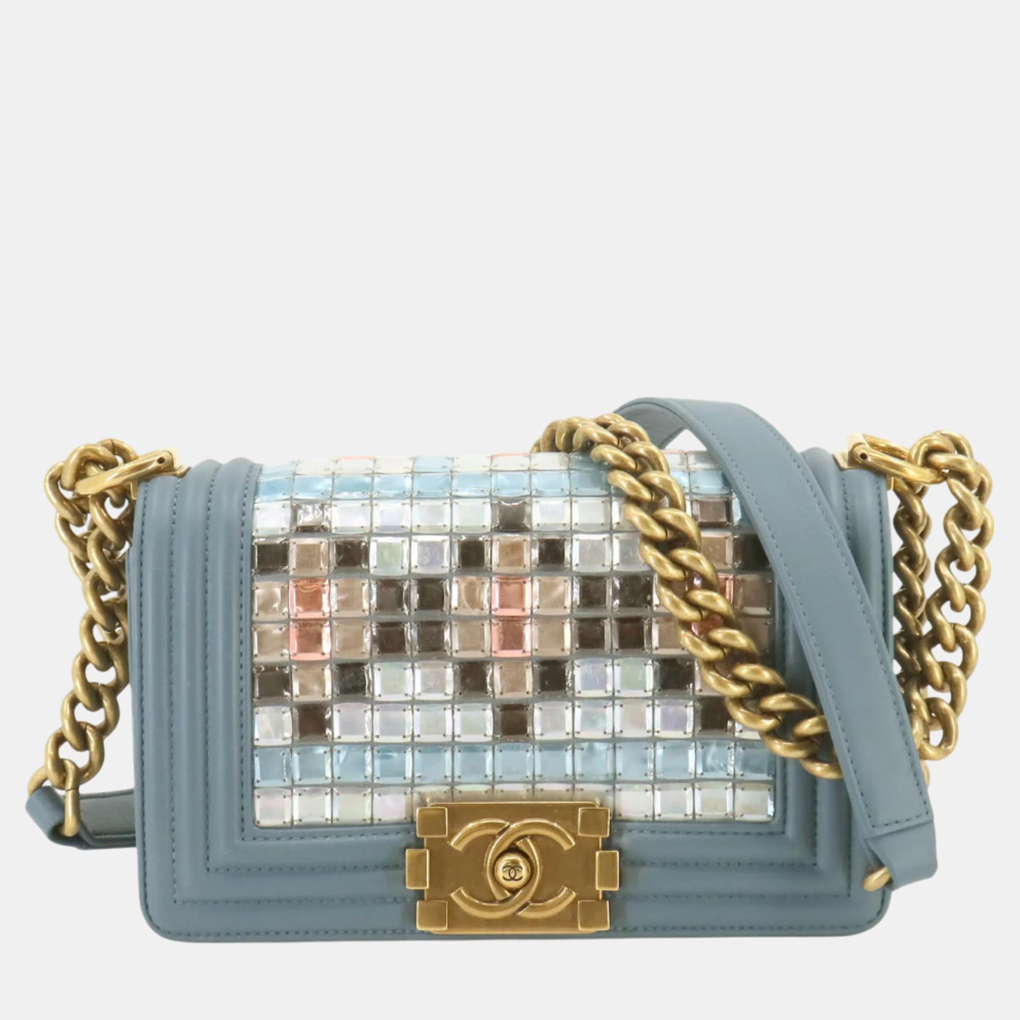 

Chanel Blue Mosaic Leather Boy Chanel Small Chain Shoulder Bag