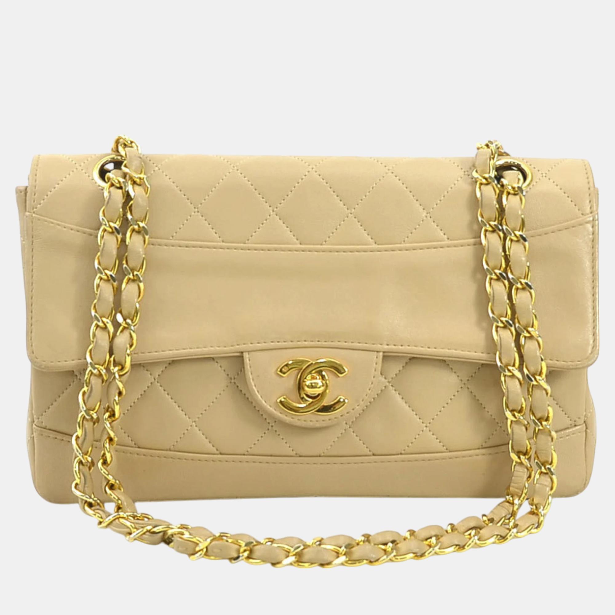 

Chanel Beige Gold Leather Matelasse Shoulder Bag