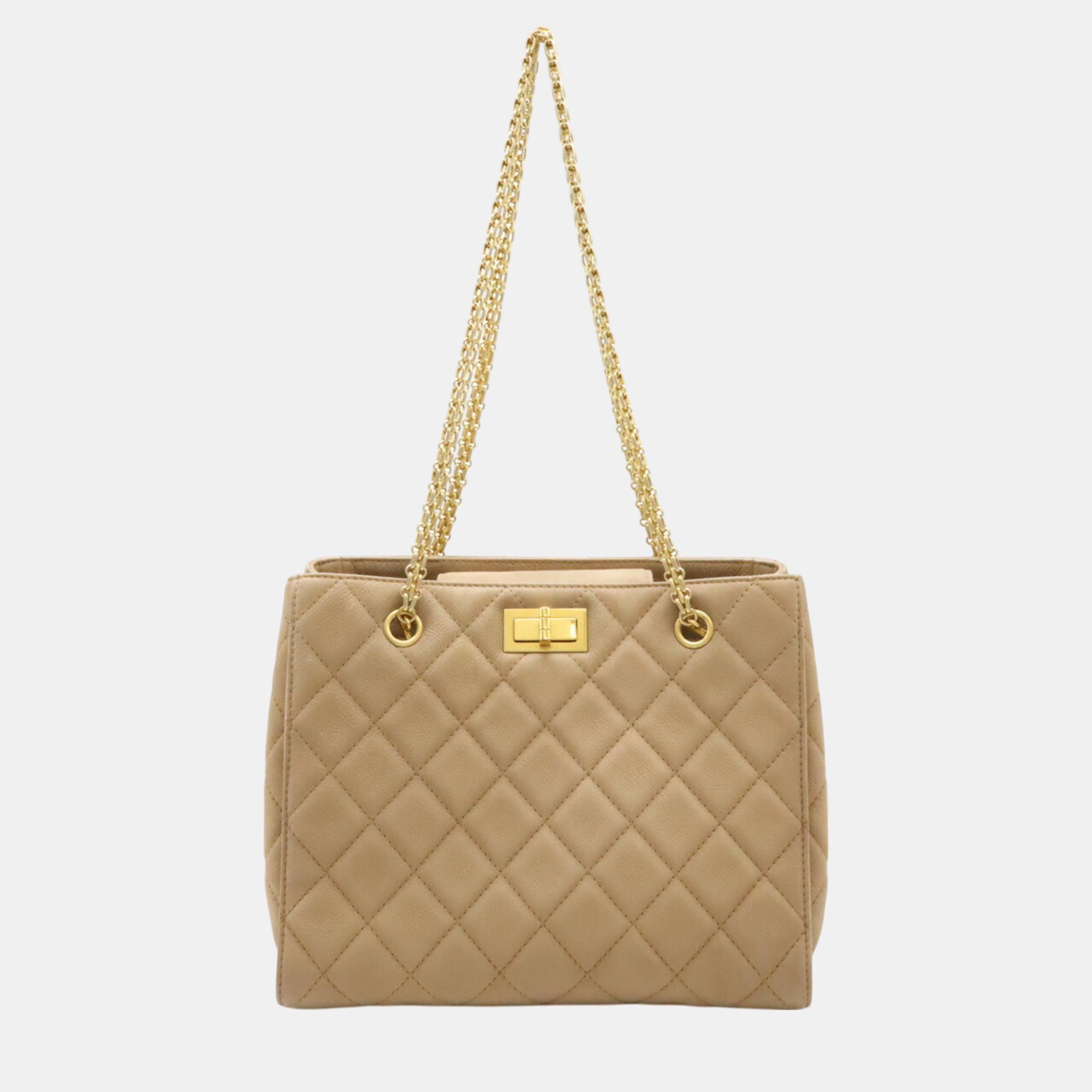 

Chanel Beige Caviar Skin Leather 2.55 Chain Tote Bag