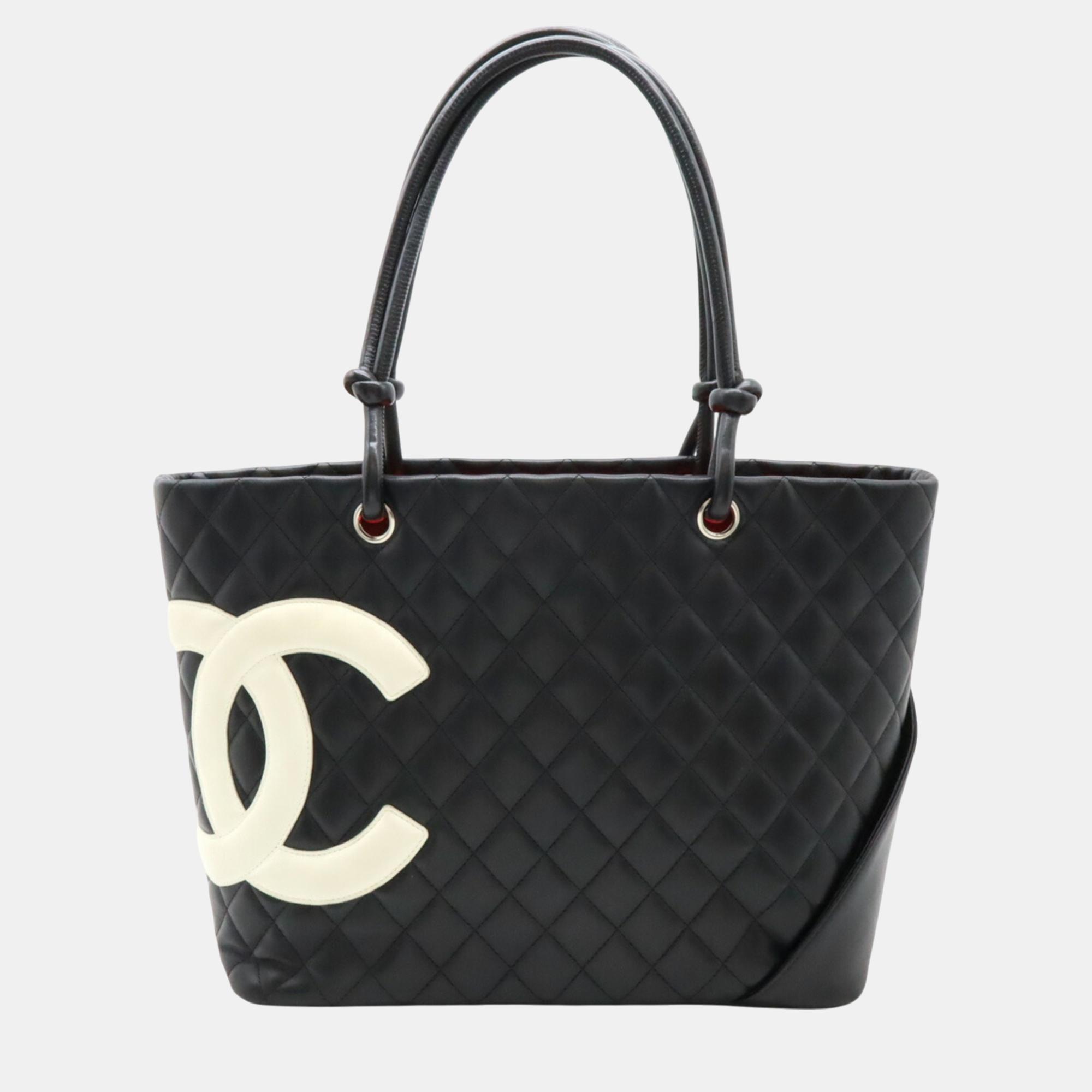 

Chanel Black White Soft Calfskin Cambon Line Coco Mark Large Tote Bag