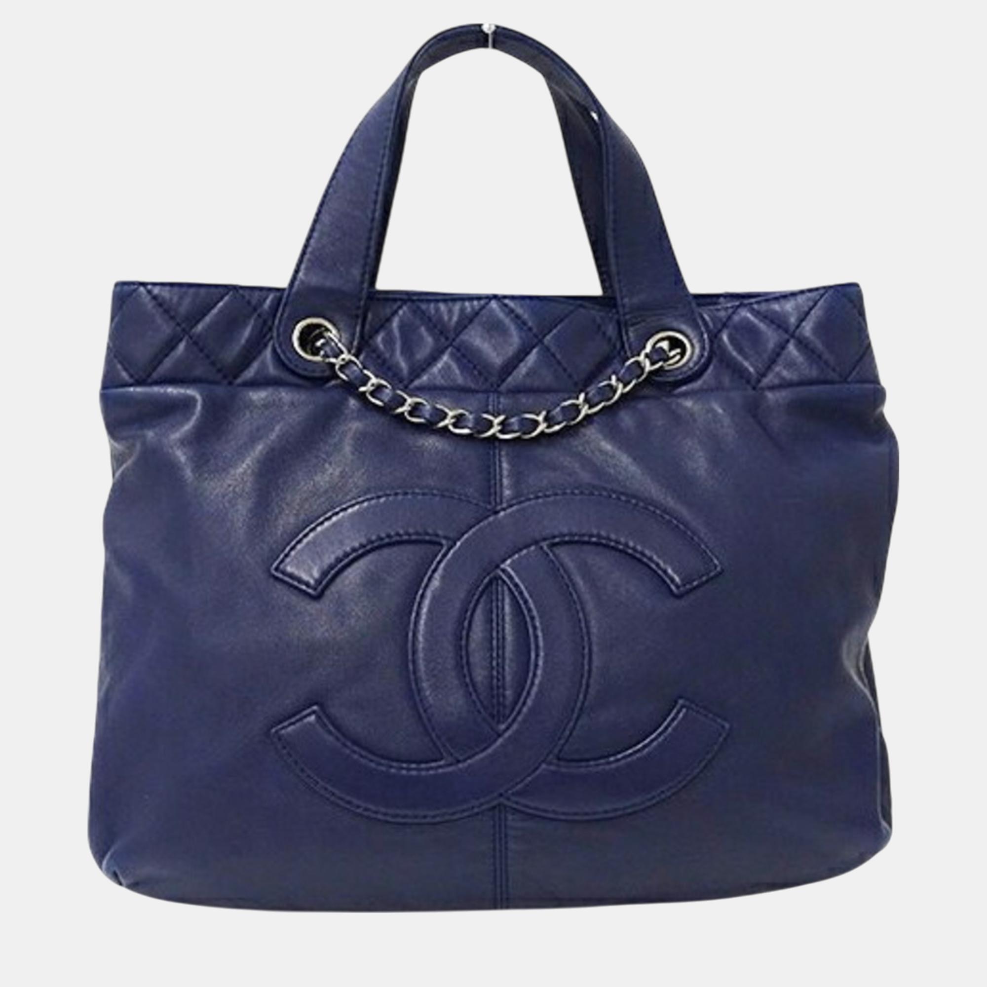 

Chanel Navy Blue Leather Matelasse Handbag