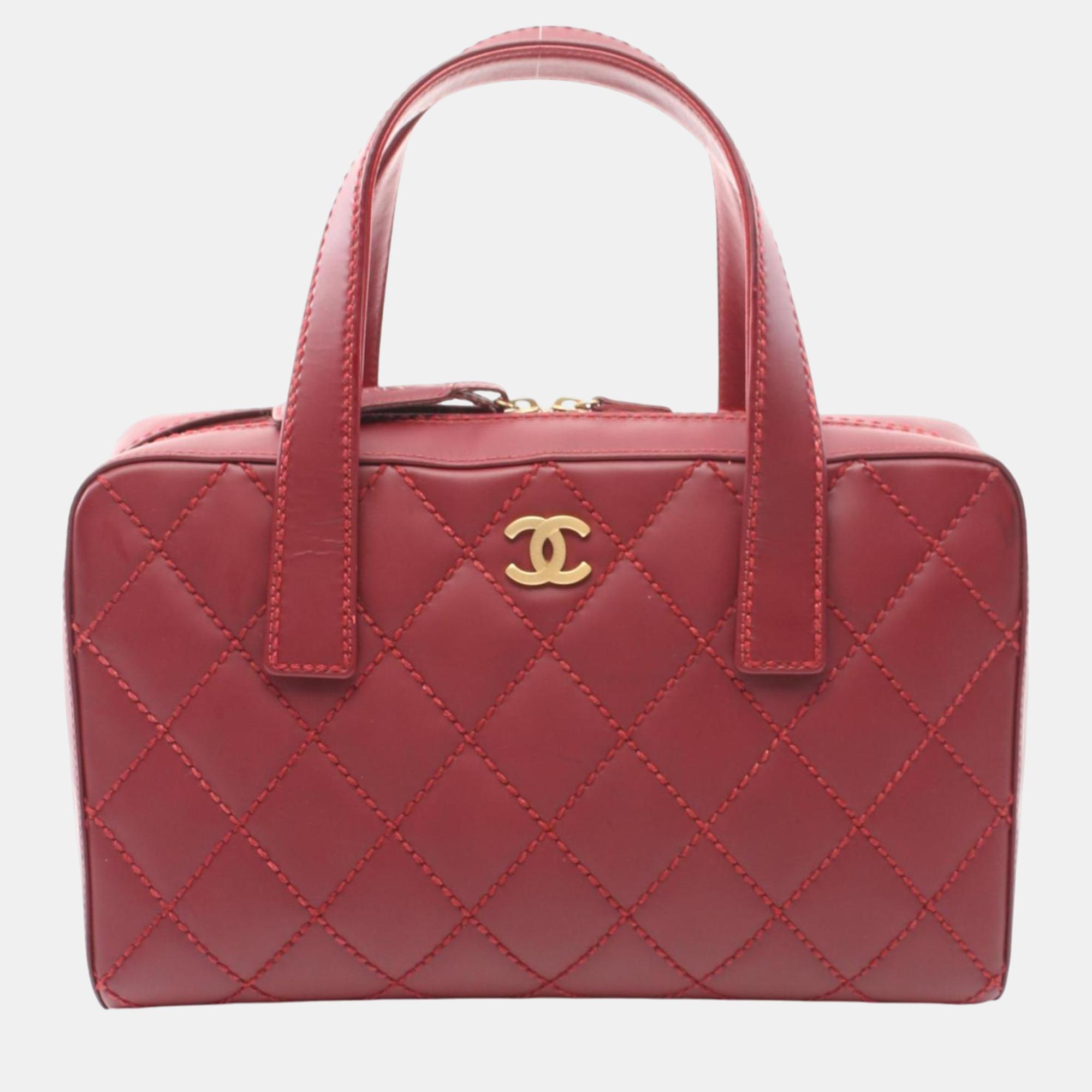 

Chanel Bordeaux Leather Wild Stitch Coco Mark Handbag, Red