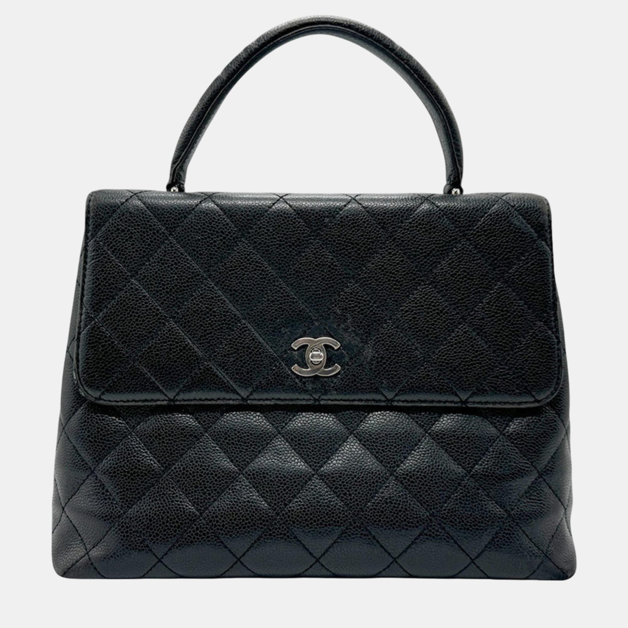 

Chanel Black Silver Caviar Skin Leather Matelasse Handbag