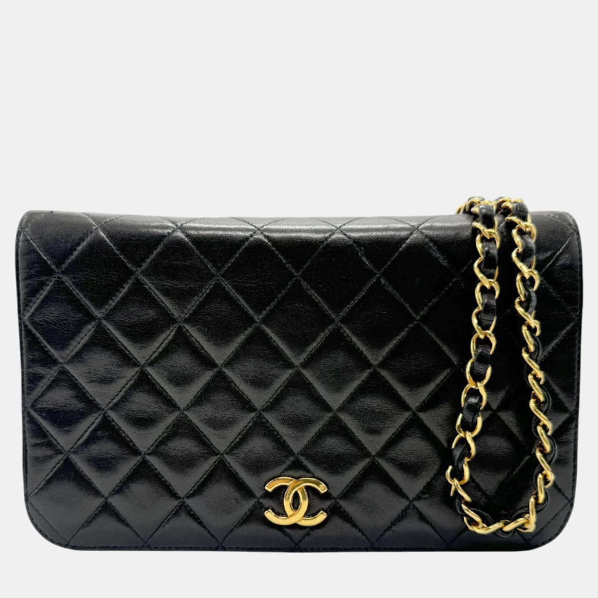 

Chanel Metal Black Gold Leather Matelasse Shoulder Bag