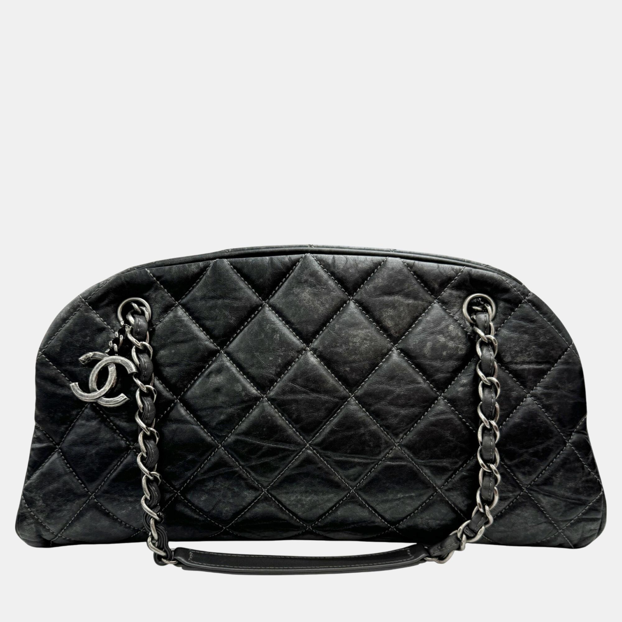 

Chanel Dark Gray Calfskin Coco Mark Mademoiselle Chain Tote Bag, Grey