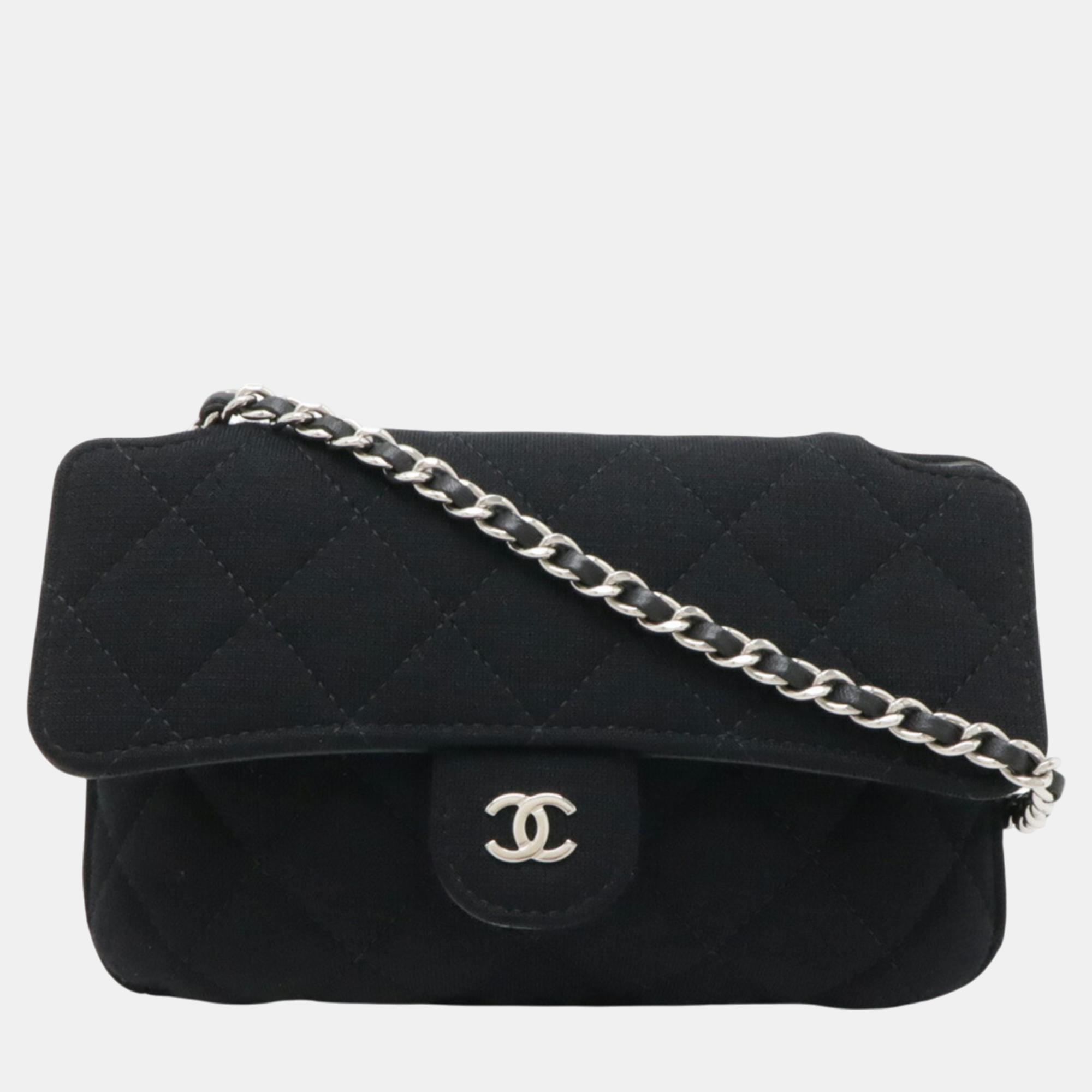 

Chanel Black Cotton Jersey Nylon Leather Matelasse Coco Mark Eco Bag