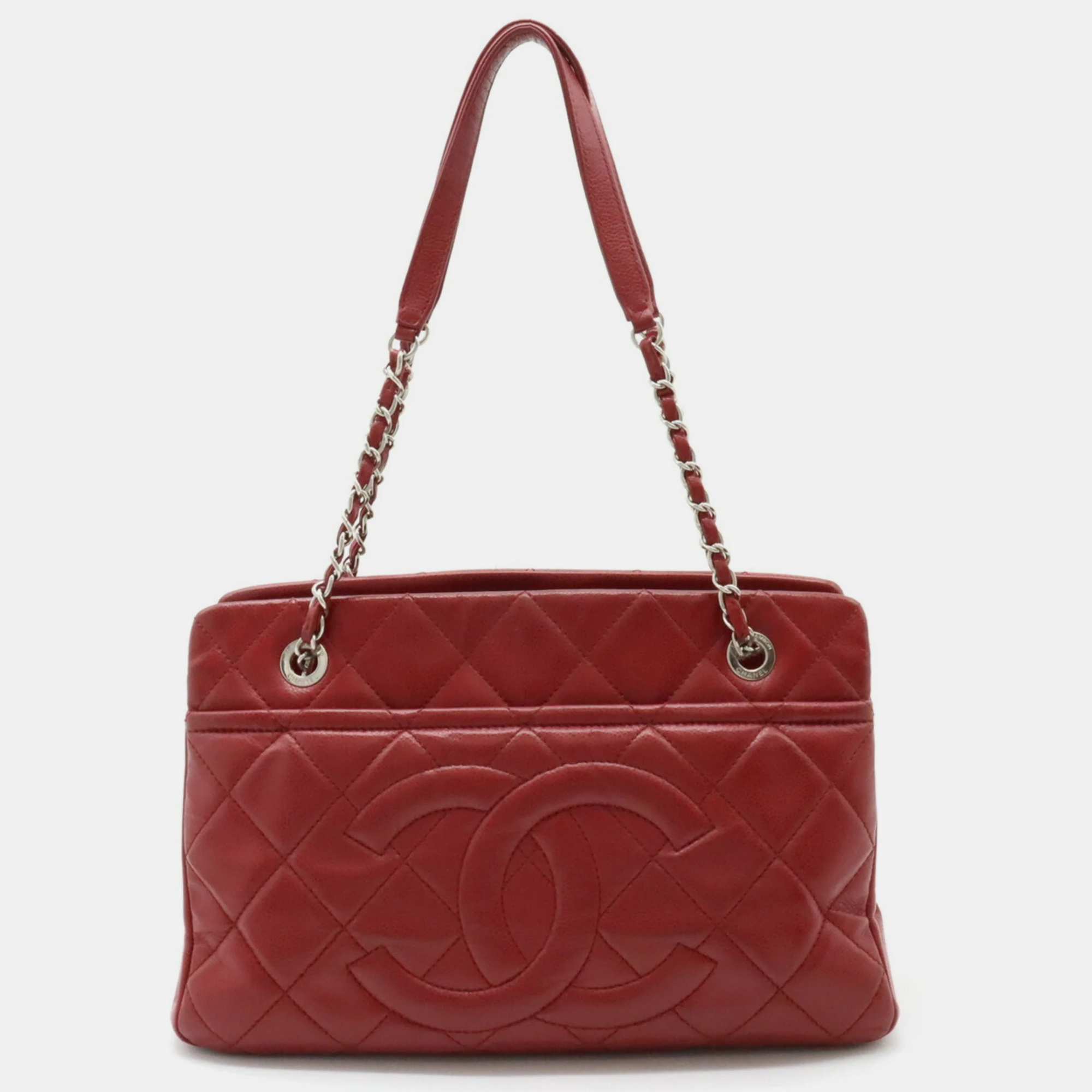 

Chanel Red Leather Matelasse Caviar Skin Coco Mark Chain Tote Bag