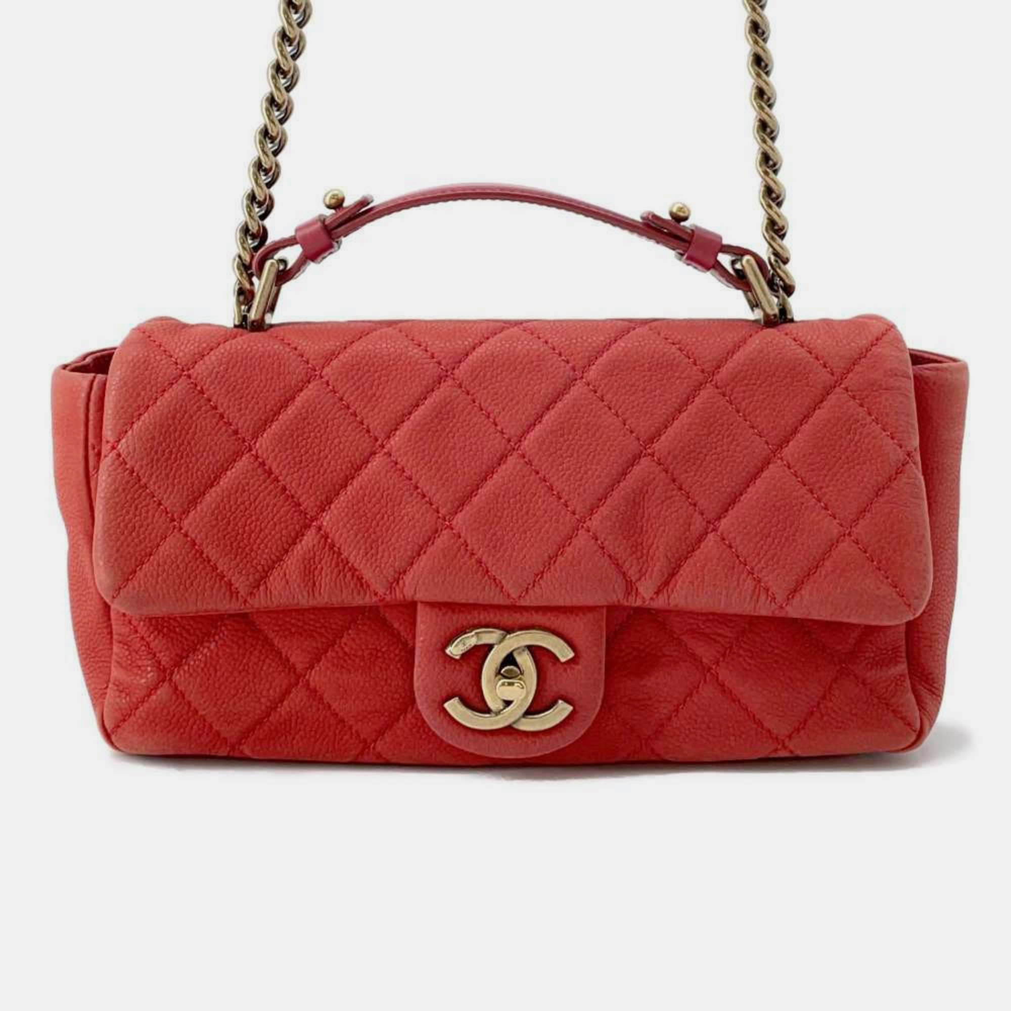 

Chanel Caviar Skin Coco Mark Matelasse Flap Chain Shoulder Bag, Red