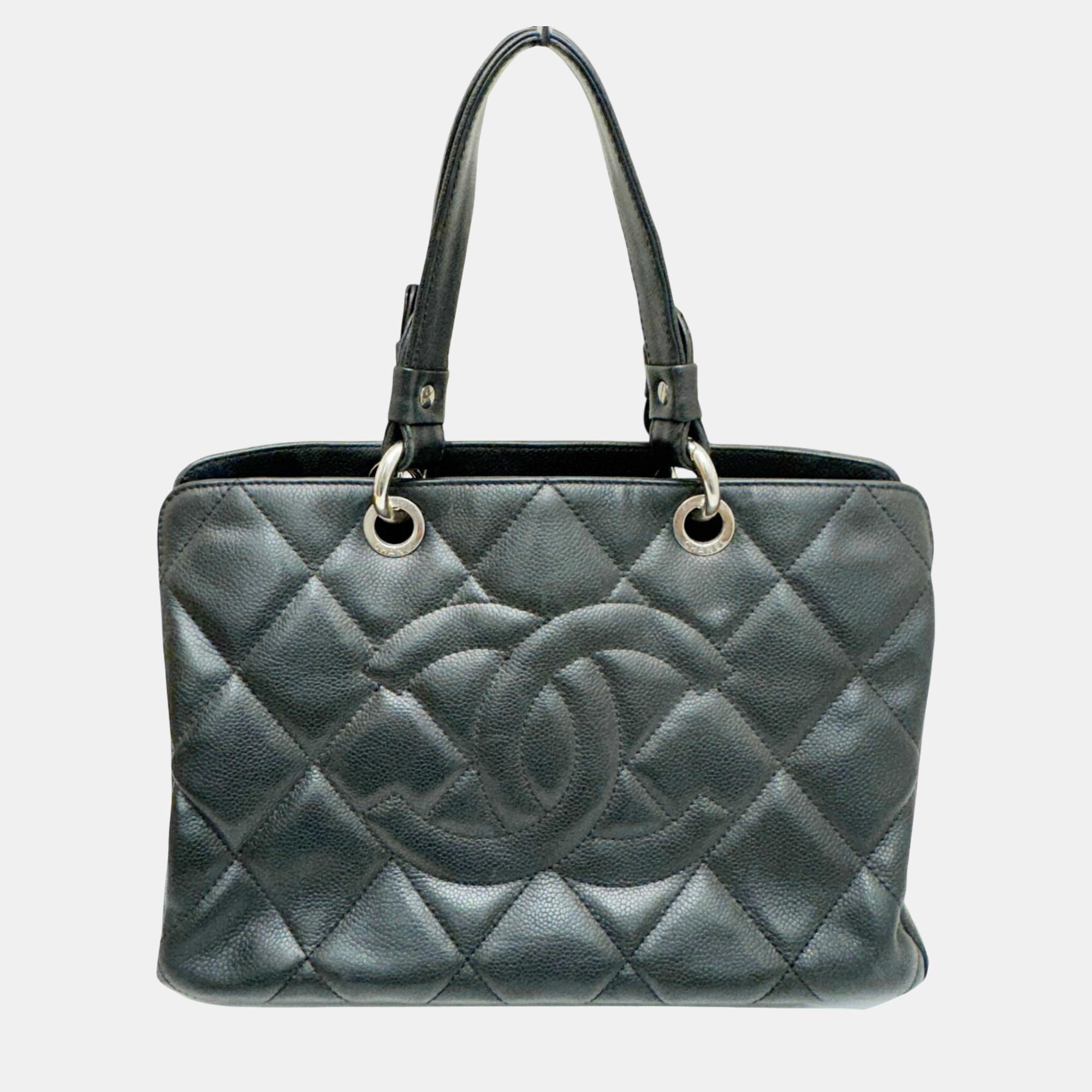 

Chanel Caviar Skin Black Coco Mark Wild Stitch Handbag