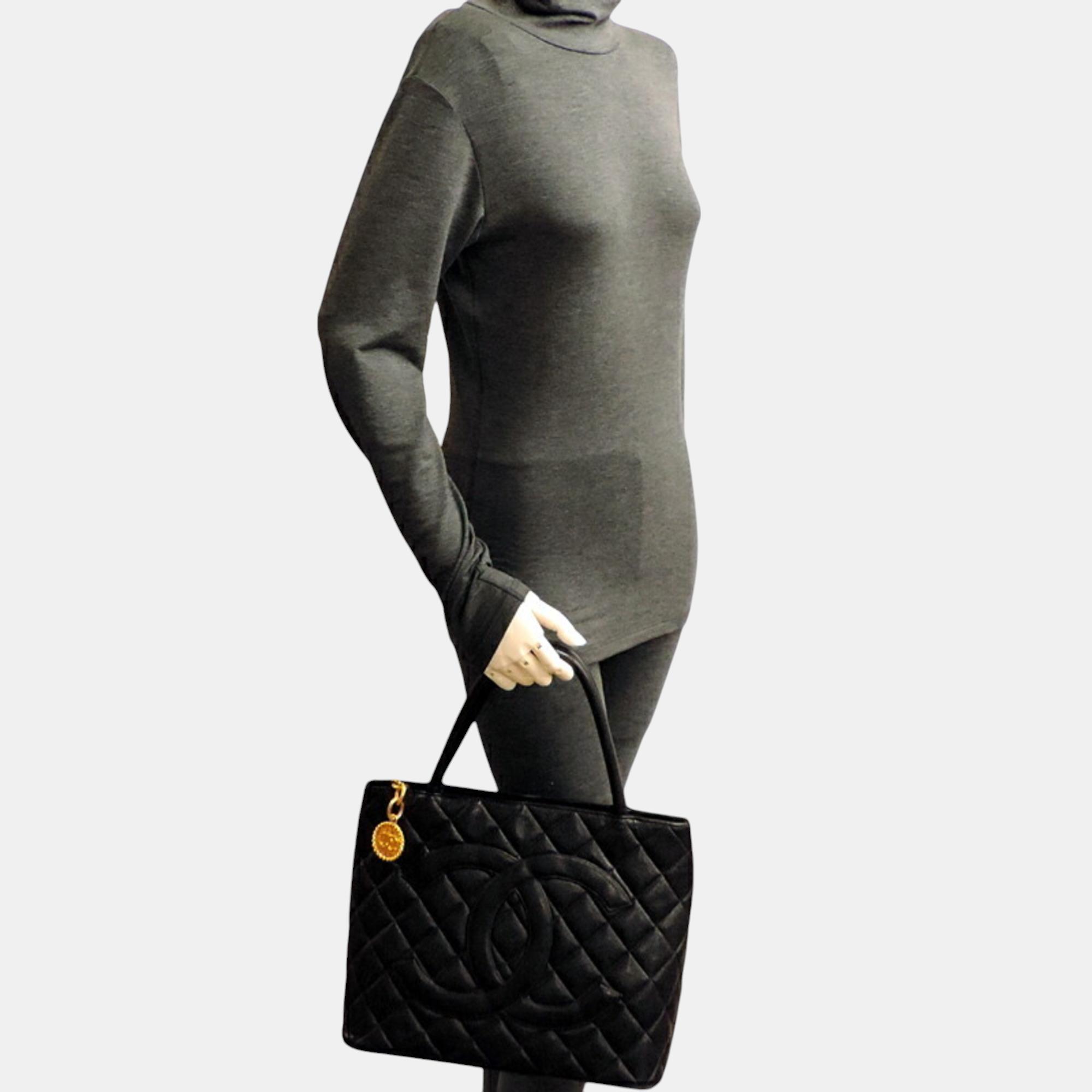 Chanel Black Caviar Skin Reproduction Tote Handbag 