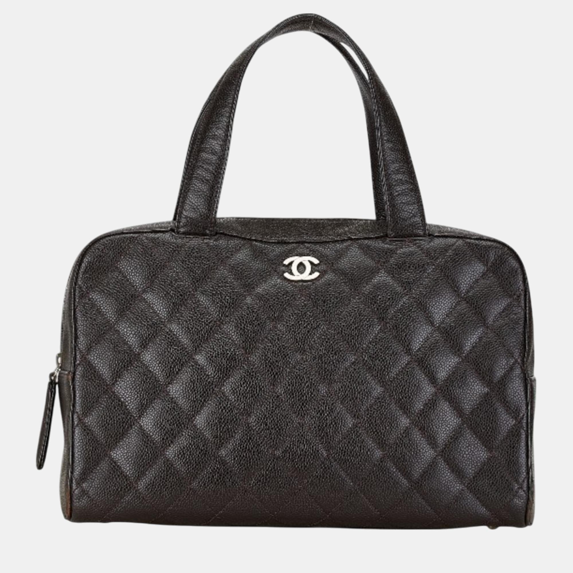 

Chanel Brown Caviar Skin Coco Mark Boston Bag