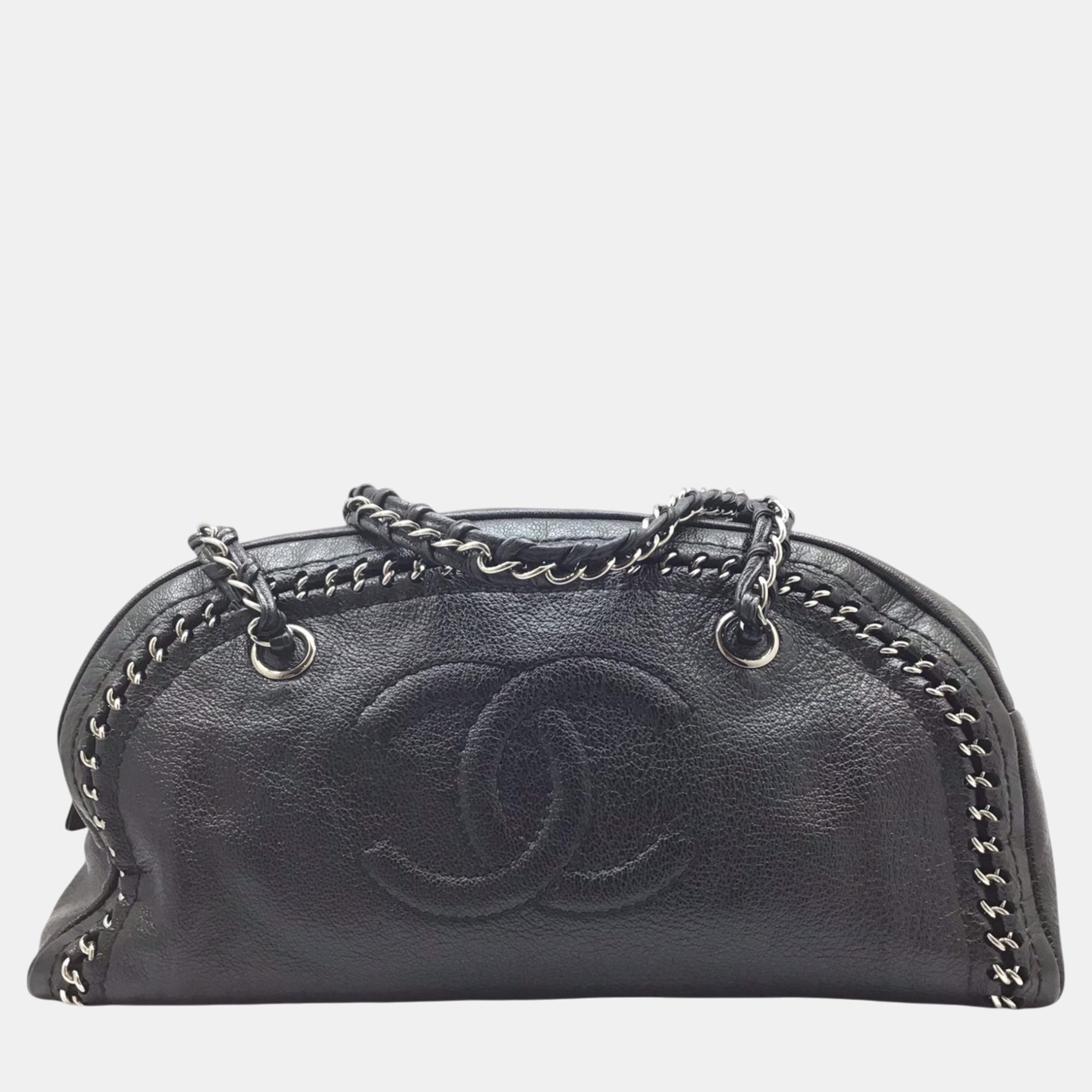 

Chanel Black Leather Coco Mark CC Boston Bag