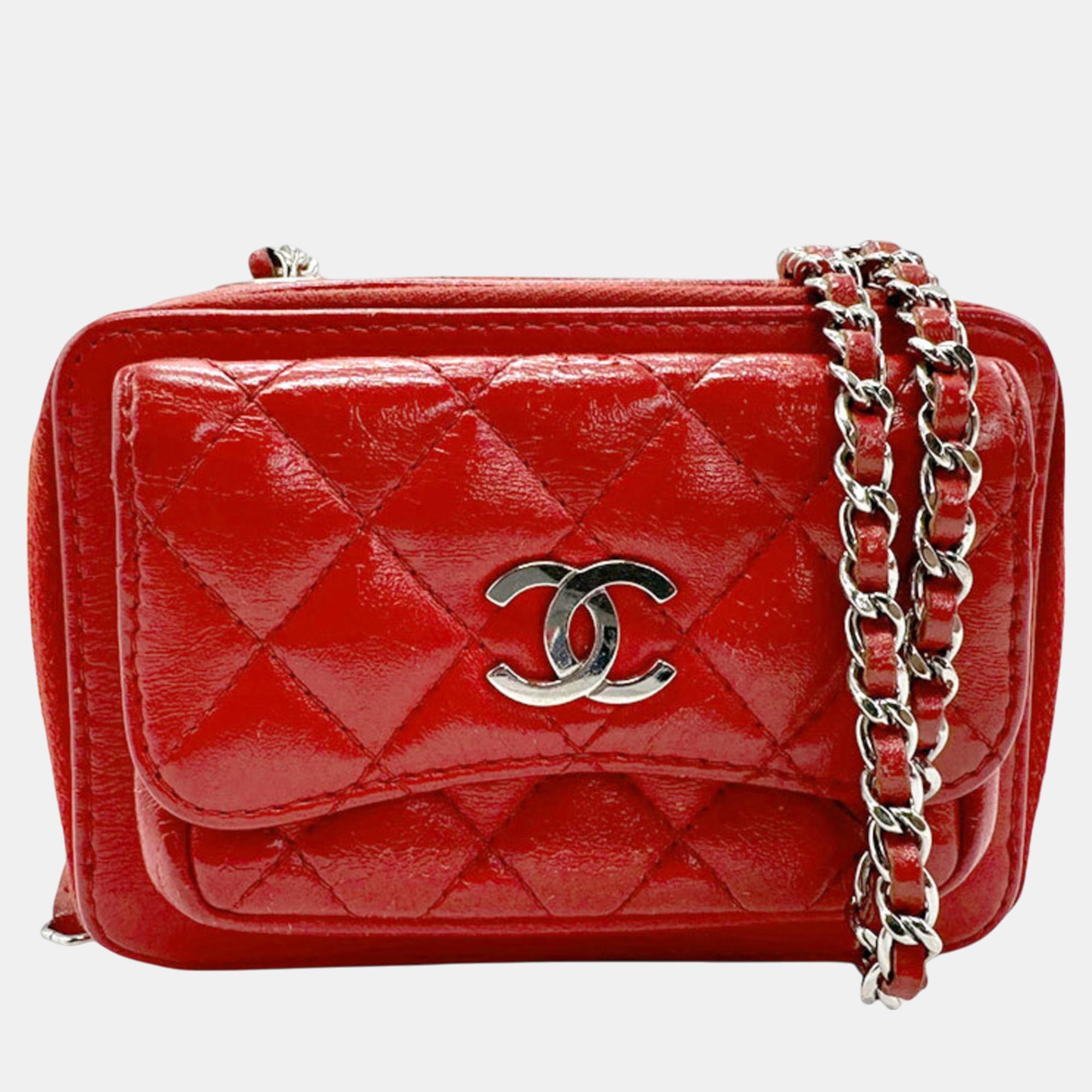 

Chanel Red Silver Leather Shoulder Bag