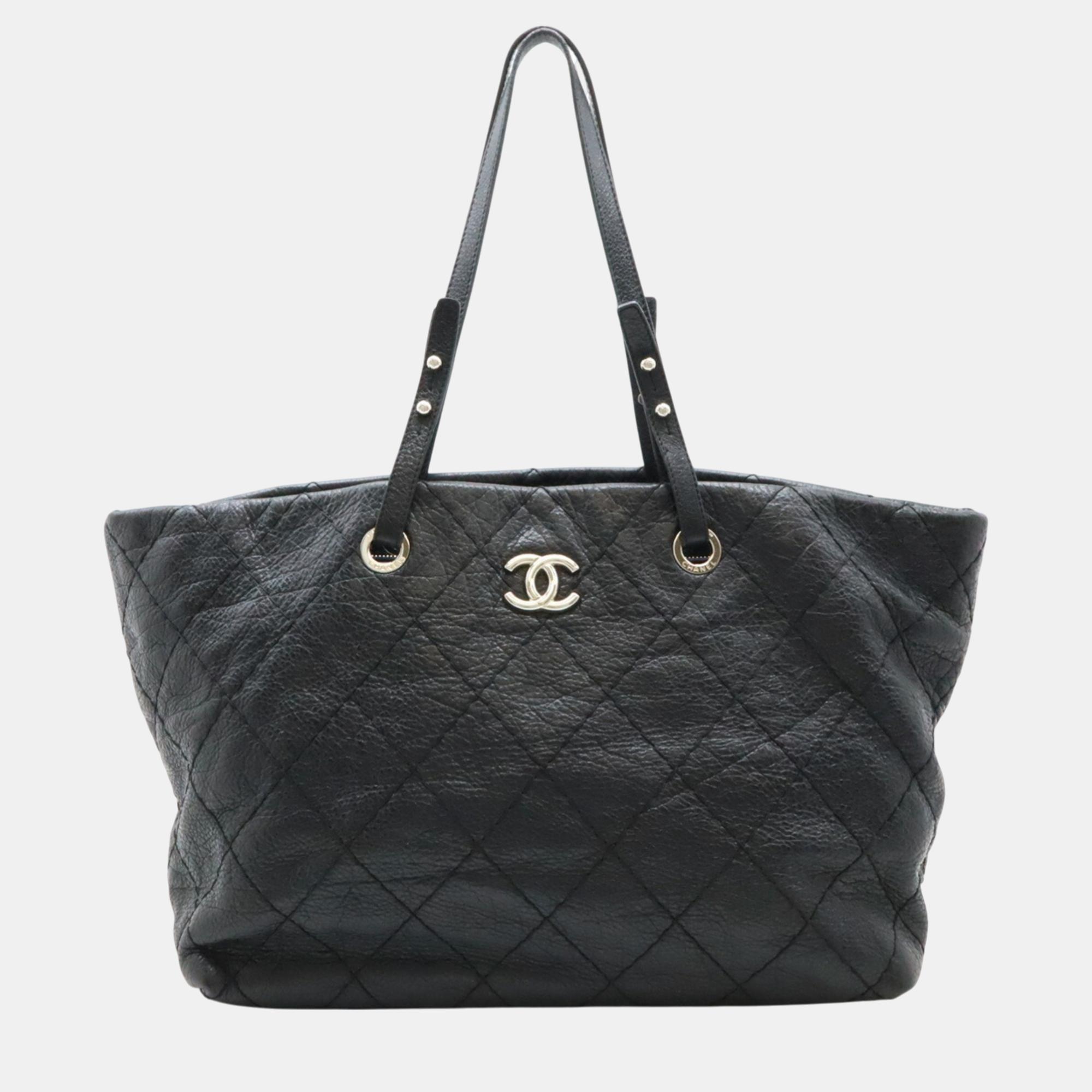 

Chanel Black Quilted Leather On the Road Coco Mark Tote Bag