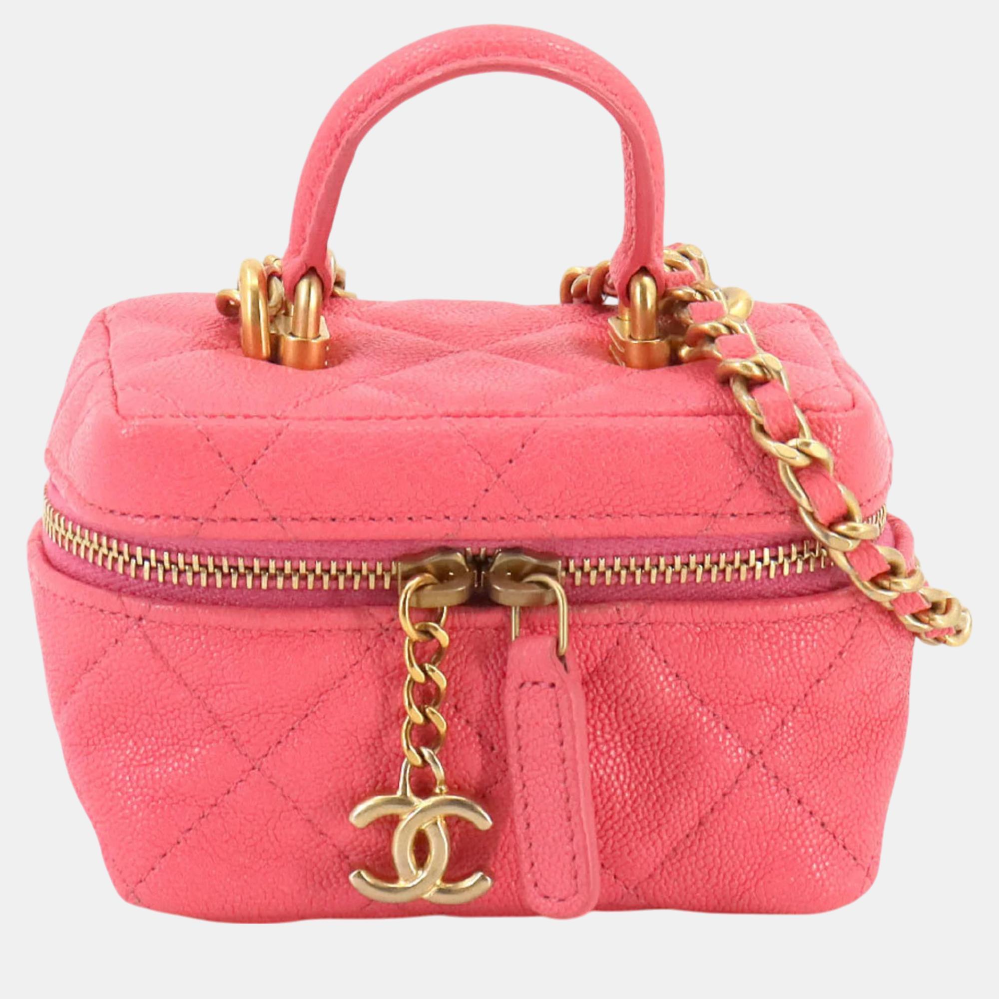 

Chanel Pink Soft Caviar Skin Matelasse Small Vanity Chain Shoulder Bag