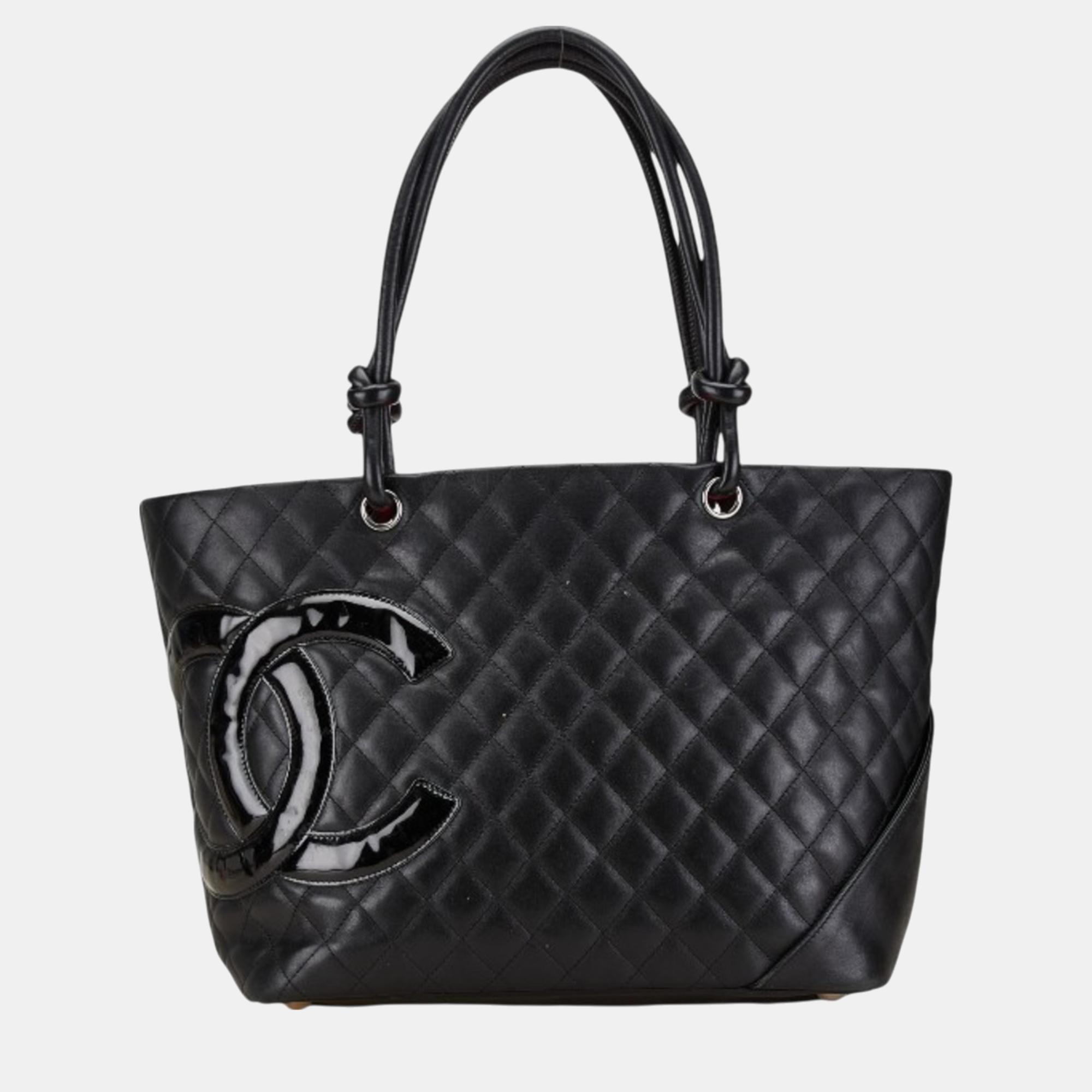 

Chanel Black Lambskin Cambon Line Coco Mark Large Tote Bag