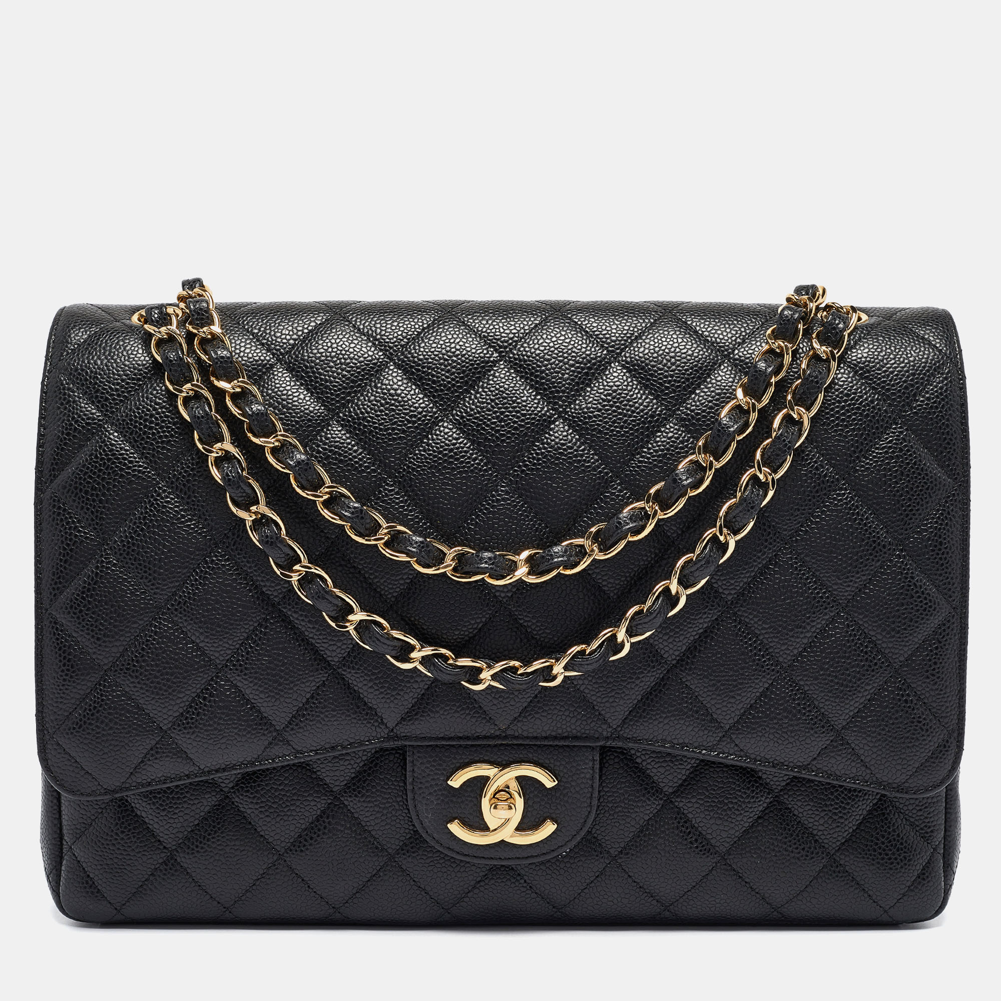 

Chanel Black Quilted Caviar Leather Maxi Classic Double Flap Bag