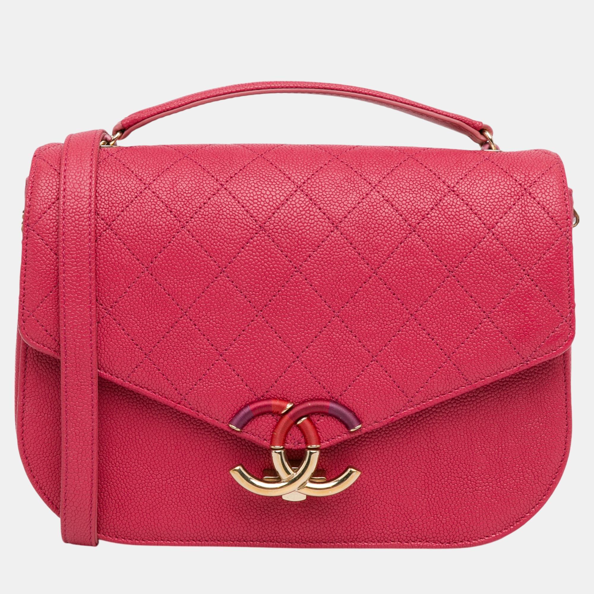 

Chanel Medium Caviar Paris Cuba Thread Around Flap Bag, Pink