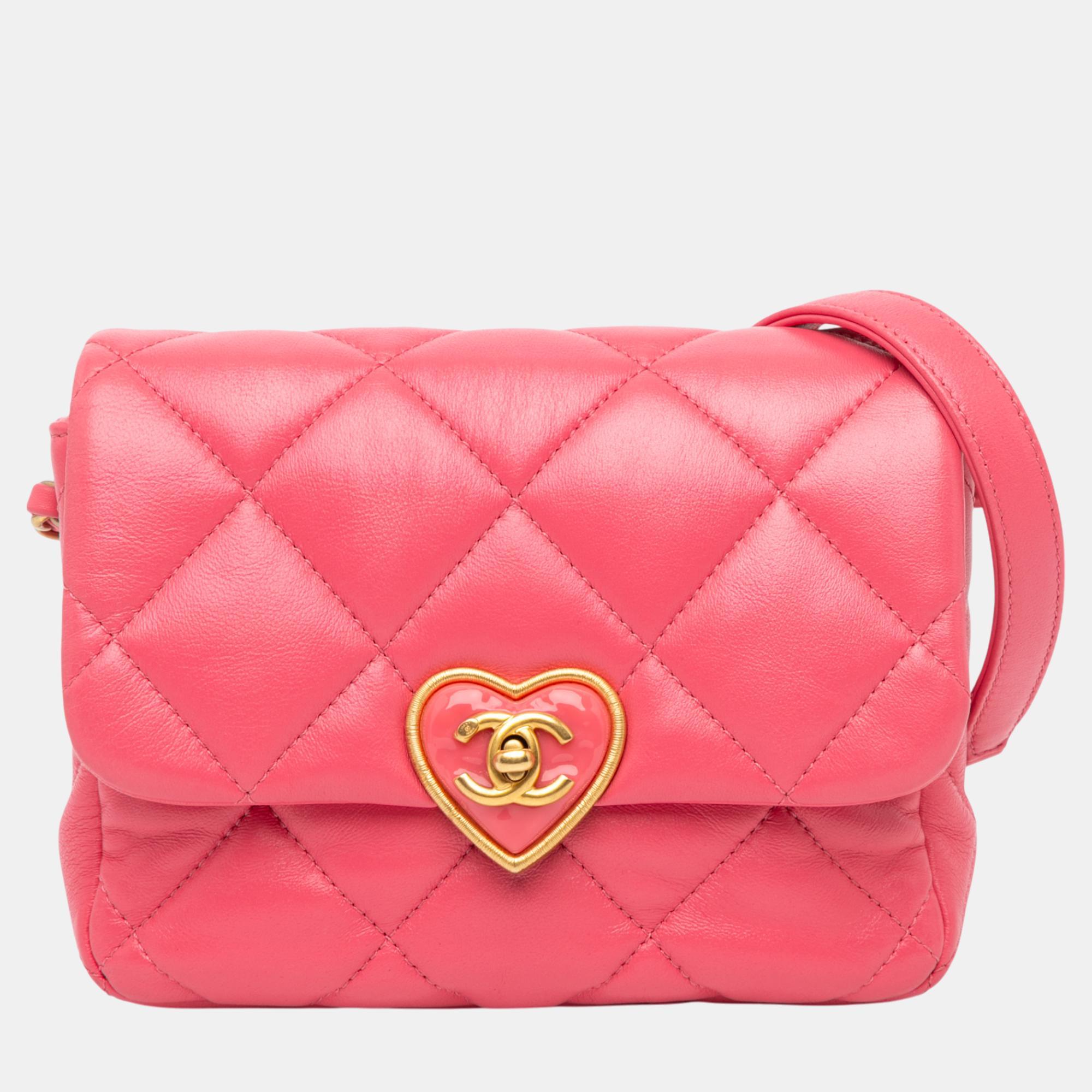 

Chanel Mini Quilted Lambskin Plexiglass Coco Love Flap Bag, Pink