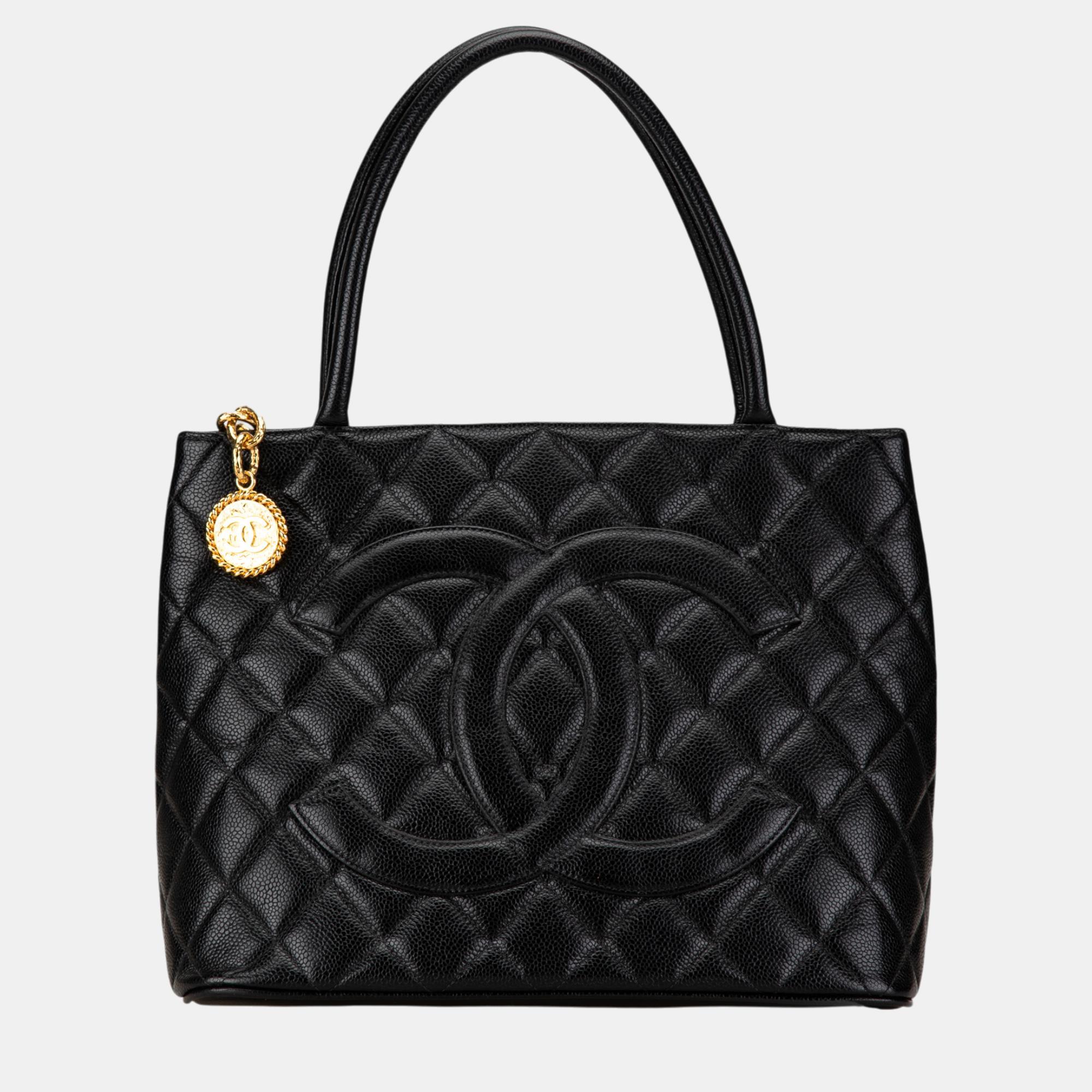 

Chanel Caviar Medallion Tote Bag, Black