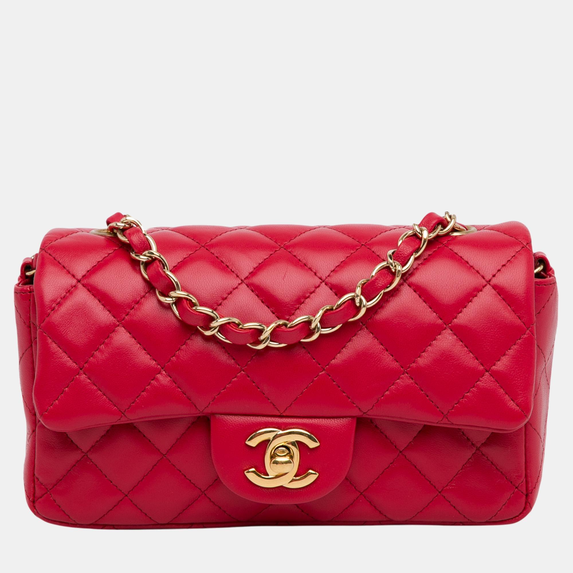 

Chanel Mini Rectangular Classic Lambskin Single Flap Bag, Red