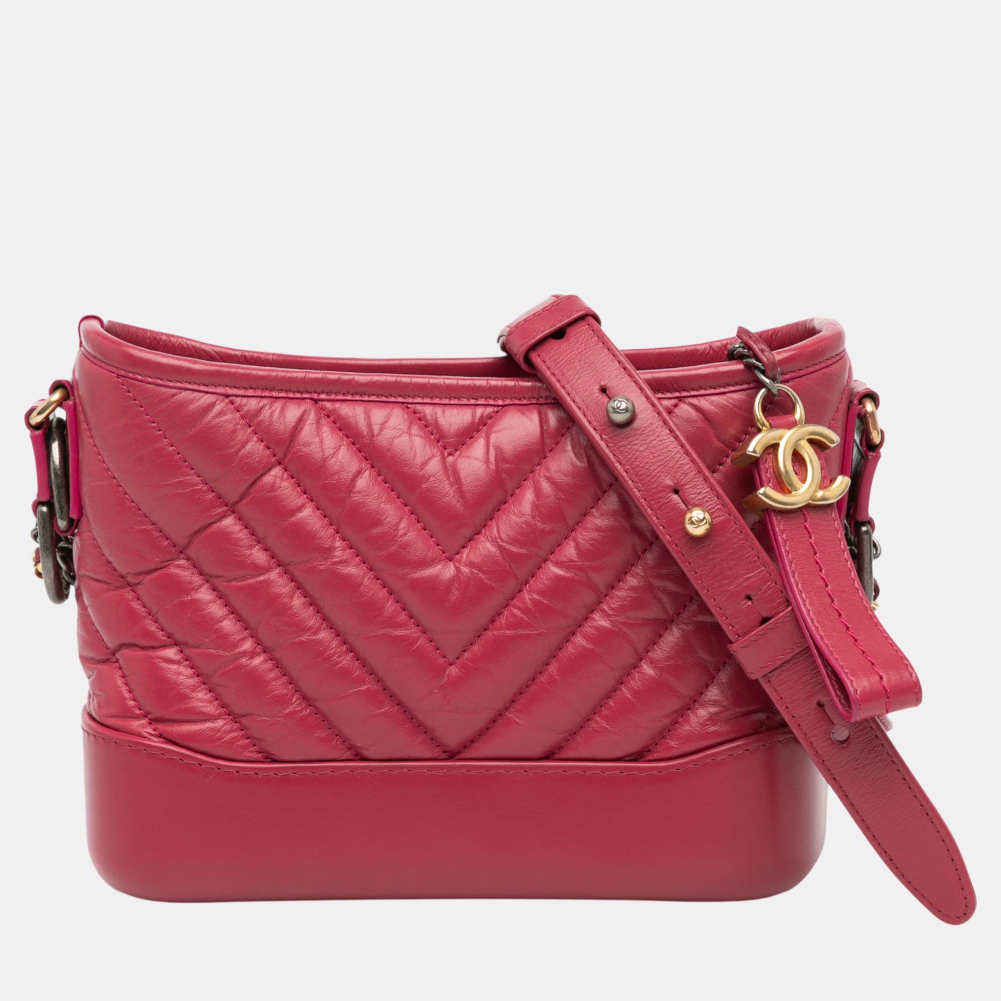 

Chanel Small Chevron Aged Calfskin Gabrielle Crossbody Bag, Pink