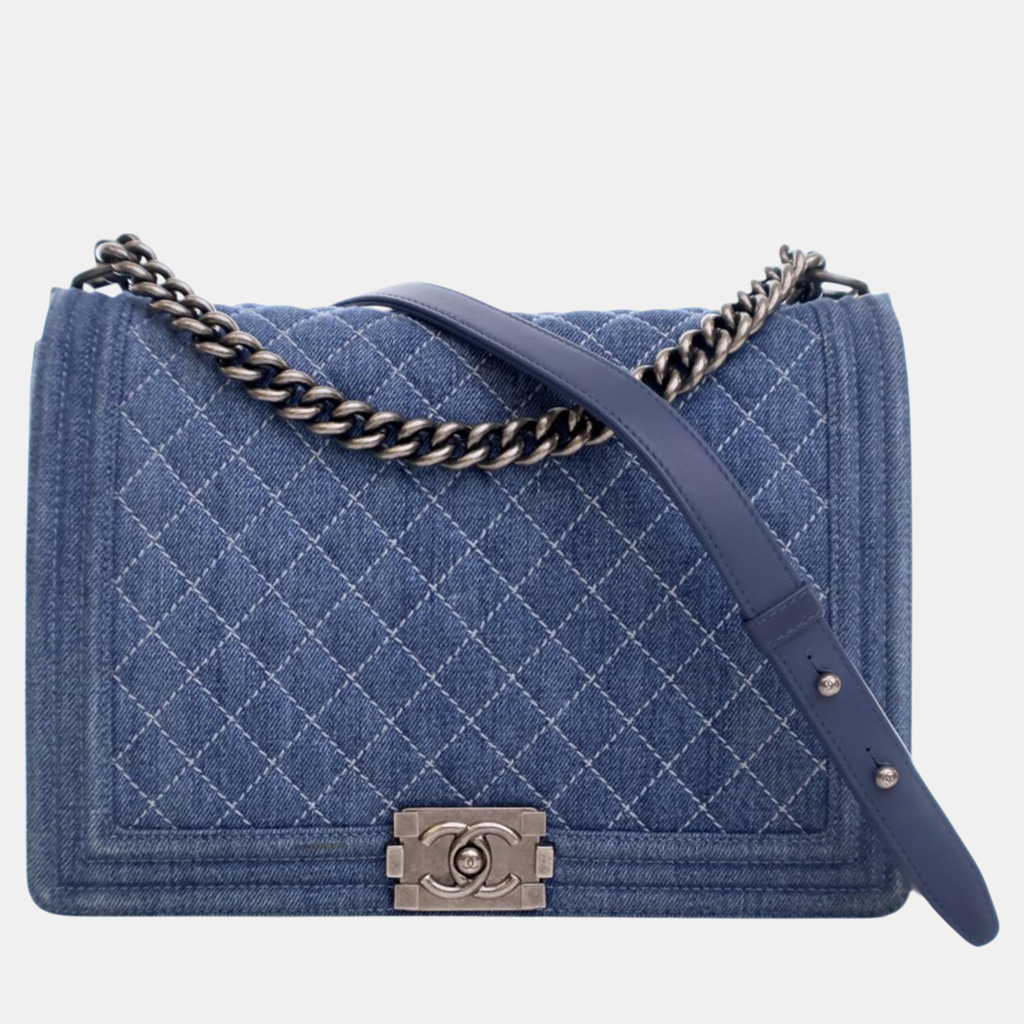 

Chanel  Quilted Denim Boy Flap Bag, Blue