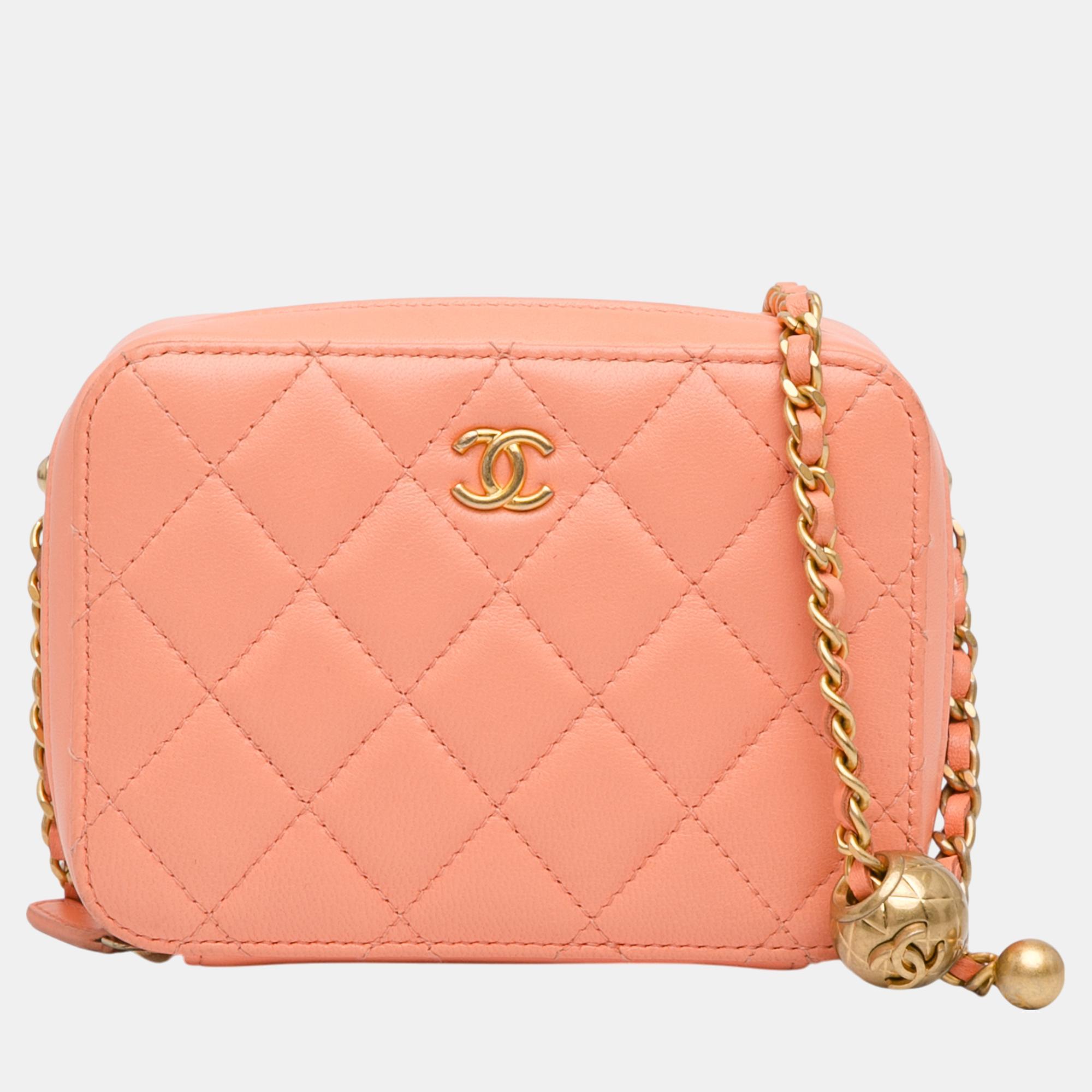 

Chanel CC Quilted Lambskin Pearl Crush Camera Bag, Orange