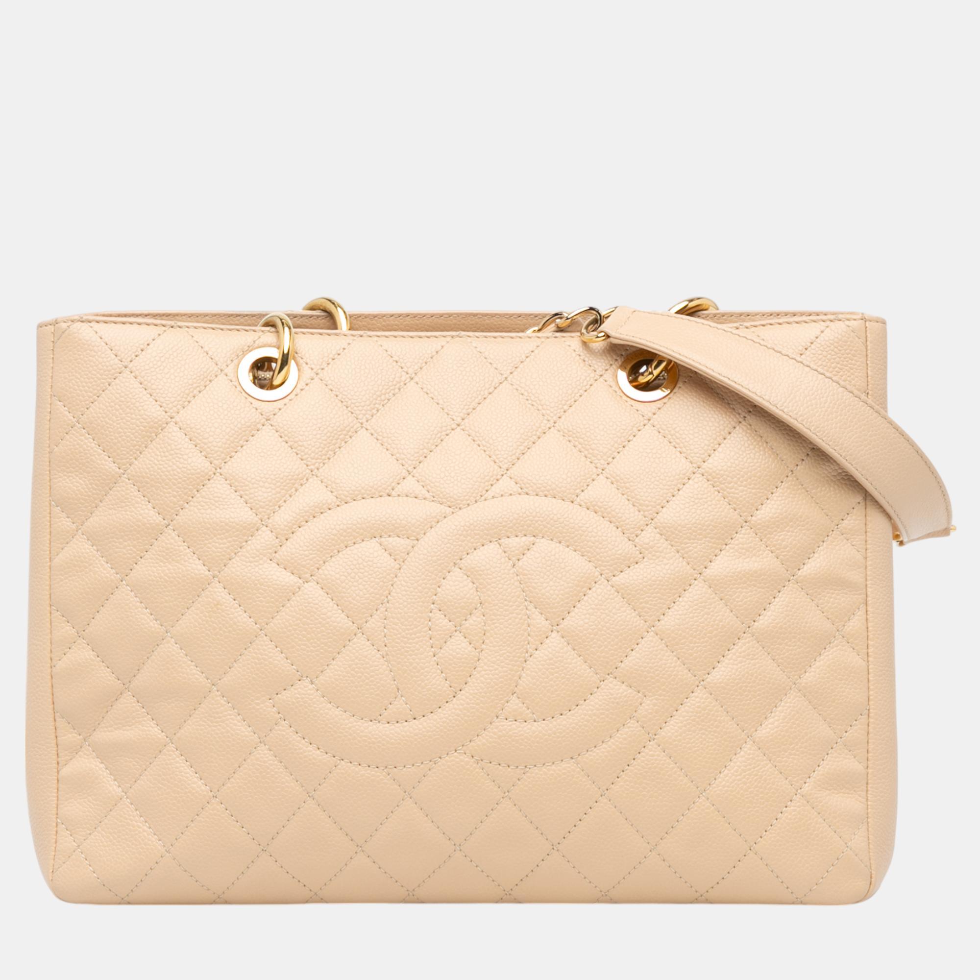 

Chanel Caviar Grand Shopping Tote Bag, Beige