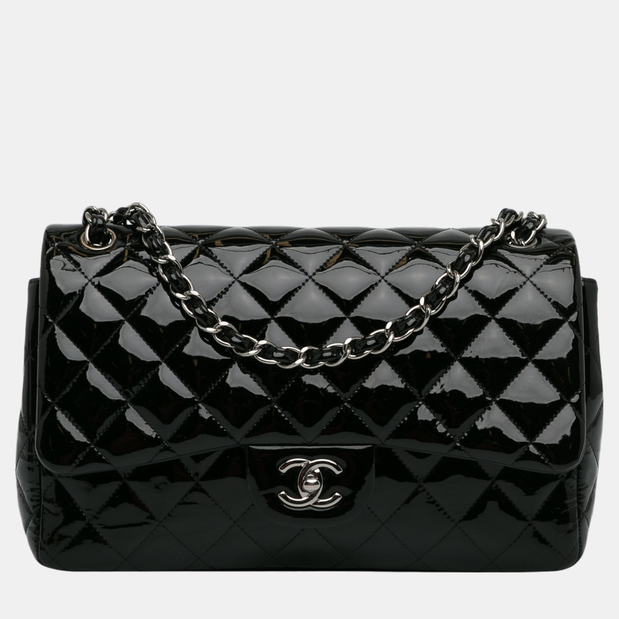 

Chanel Black Jumbo Classic Patent Double Flap