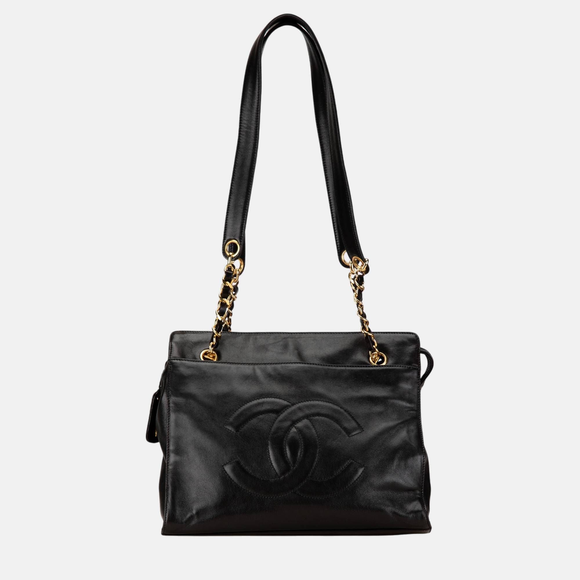 

Chanel CC Lambskin Chain Tote, Black