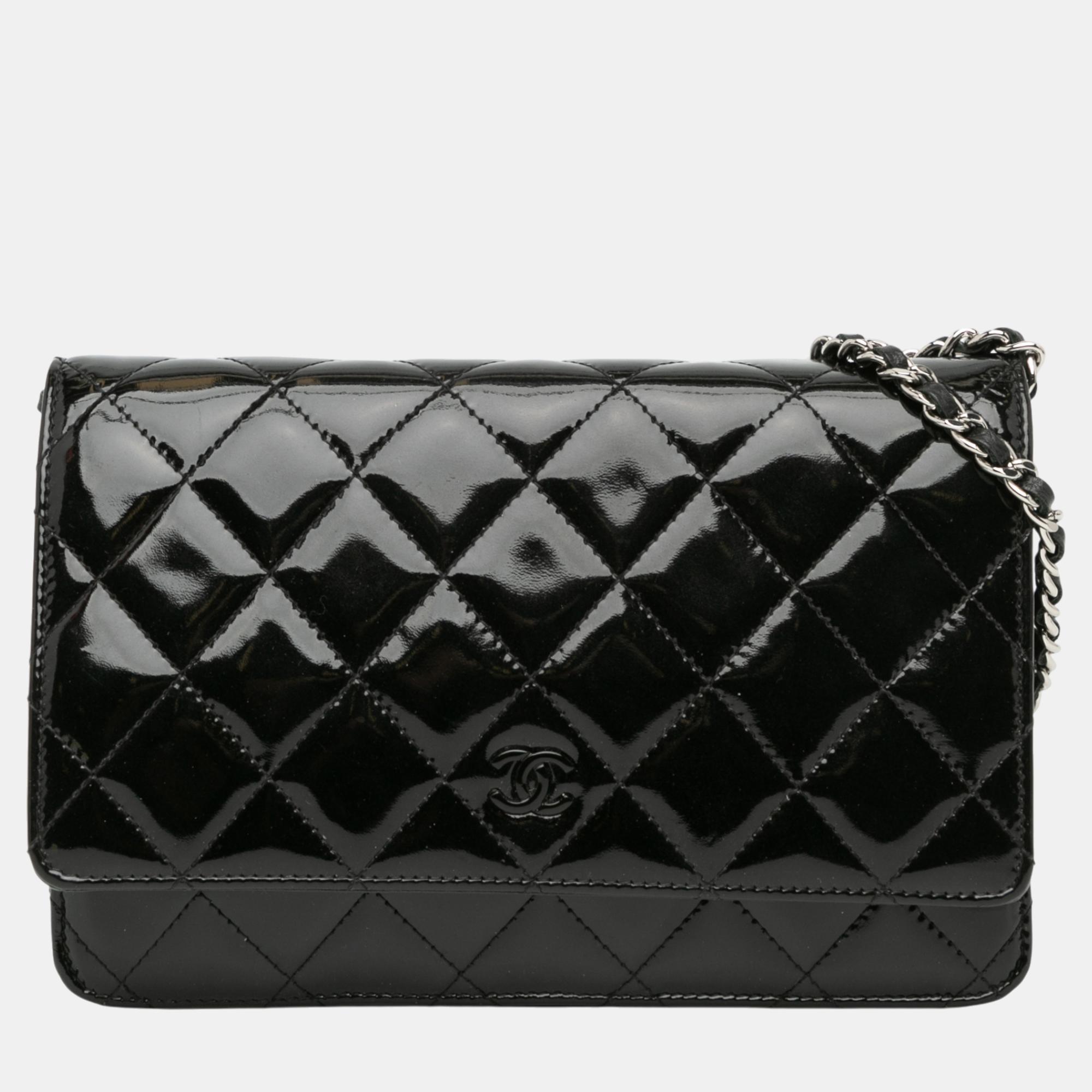 

Chanel CC Quilted Patent Wallet On Chain, Black