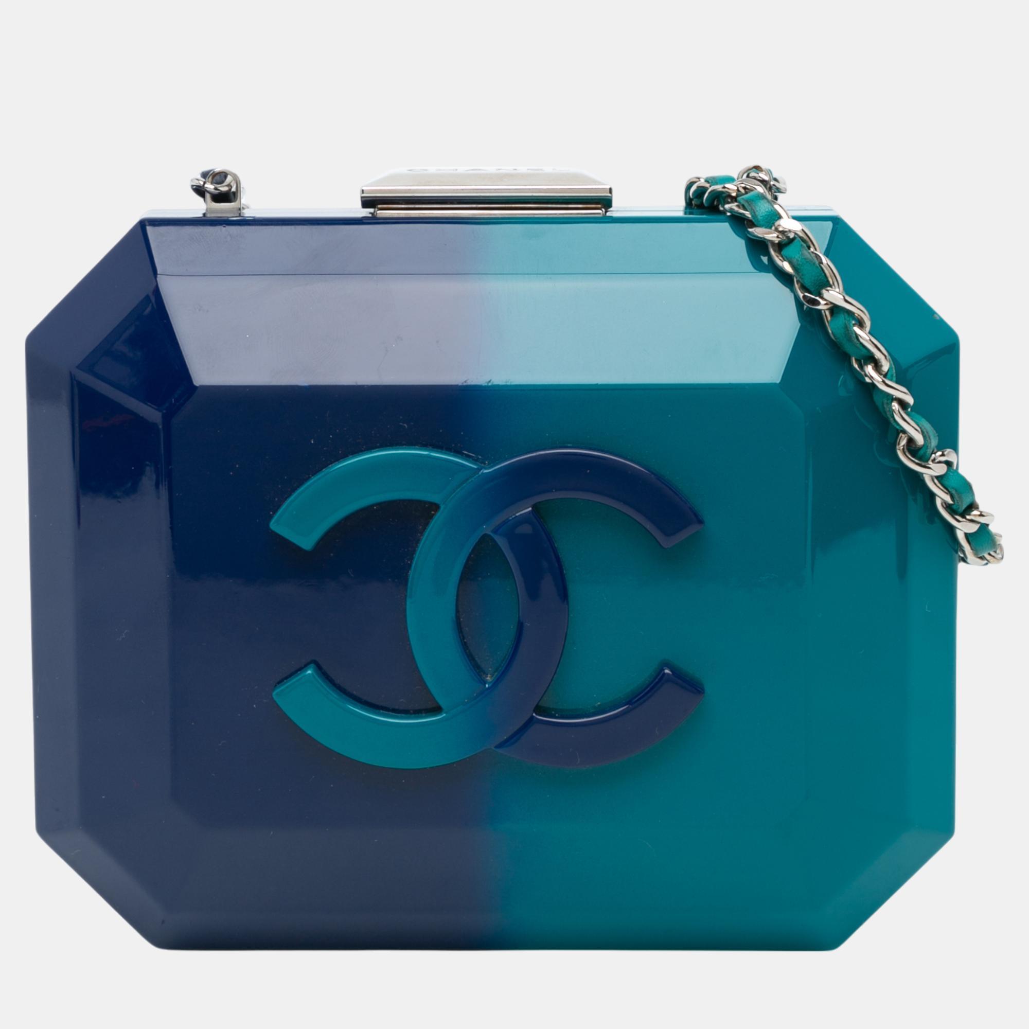 Pre-owned Chanel Cc Ombre Plexiglass Clutch On Chain In Blue